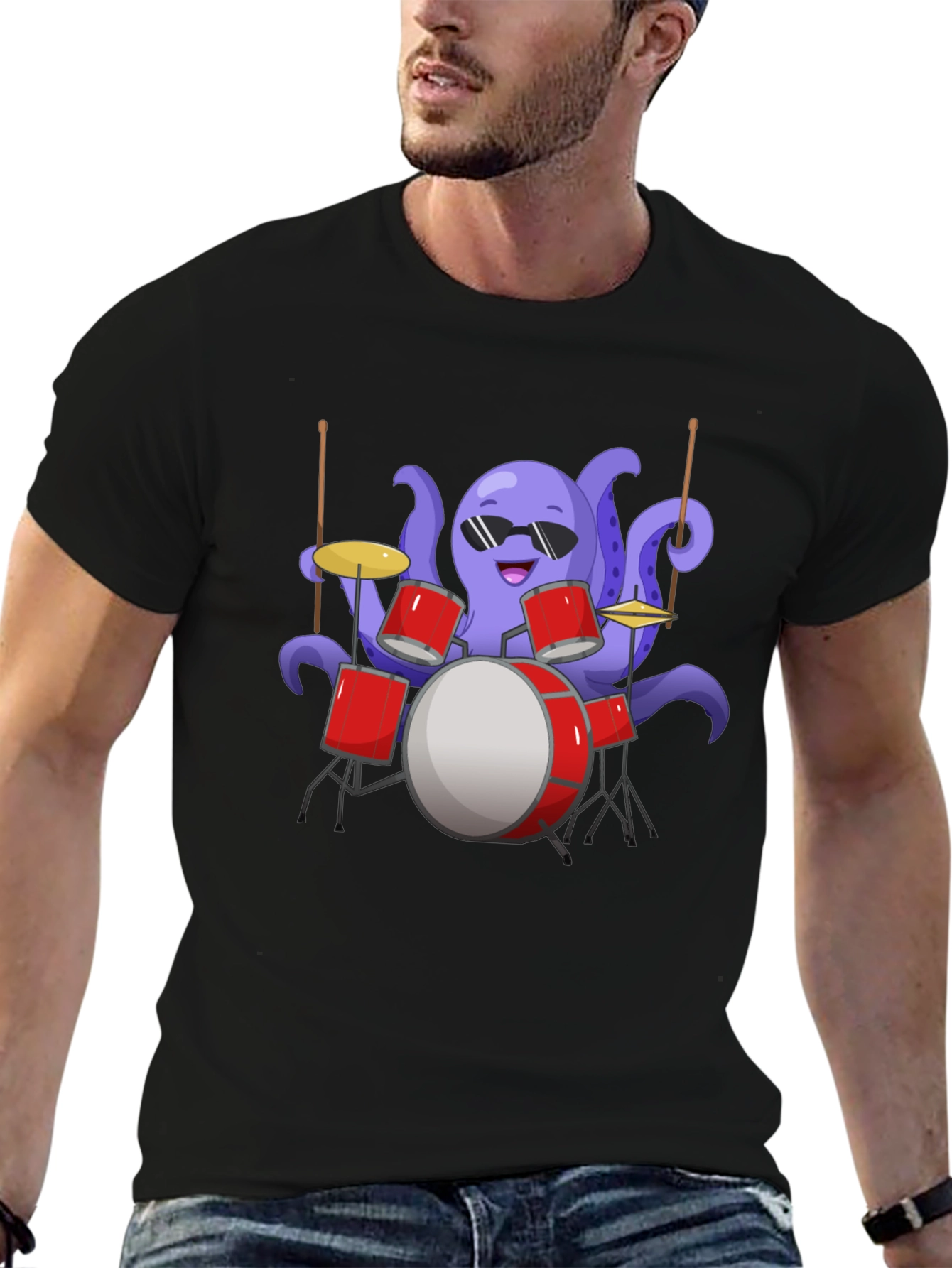 Octopus Drummer Graphic Tee - Unique Design