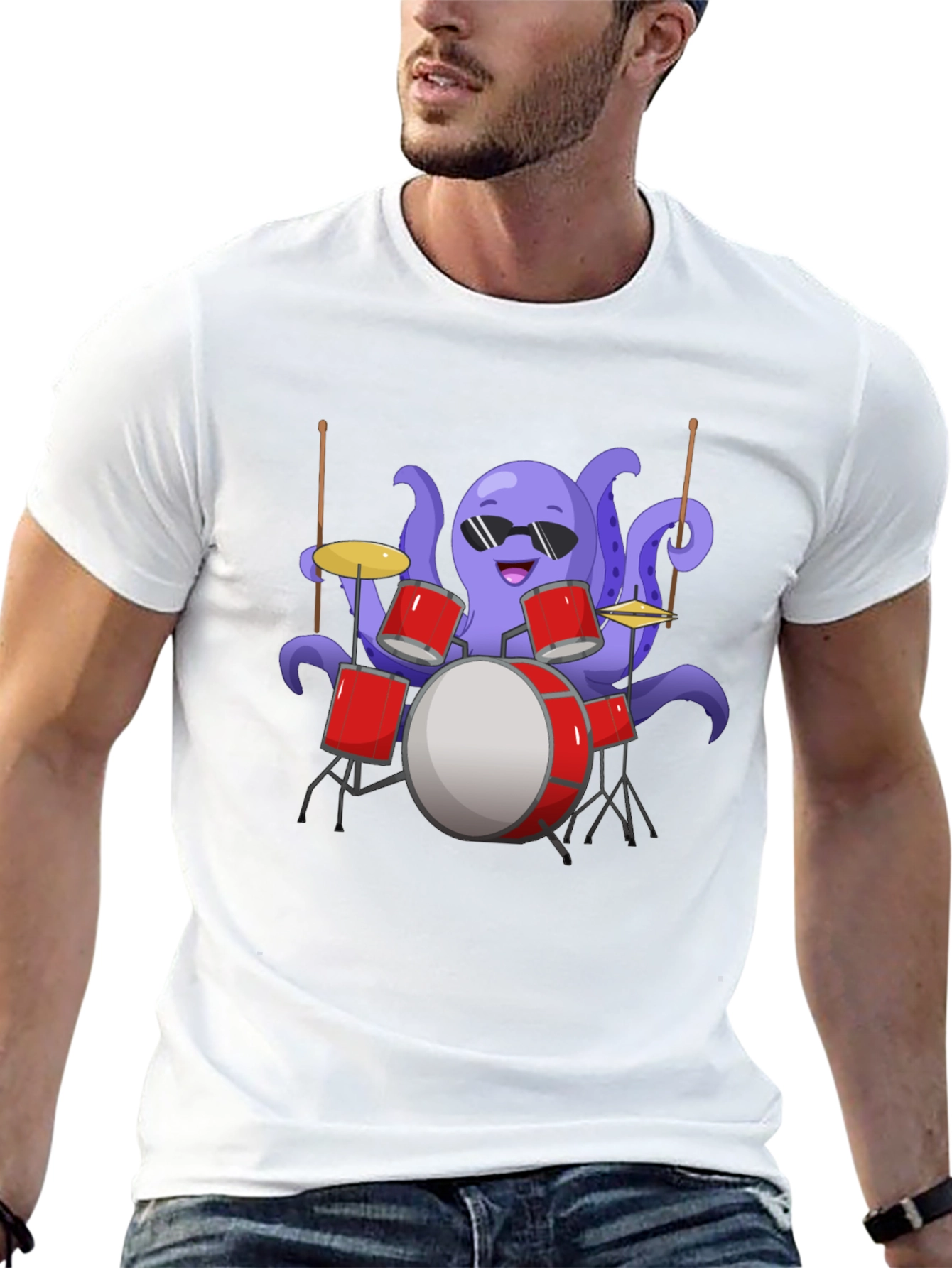 Octopus Drummer Graphic Tee - Unique Design