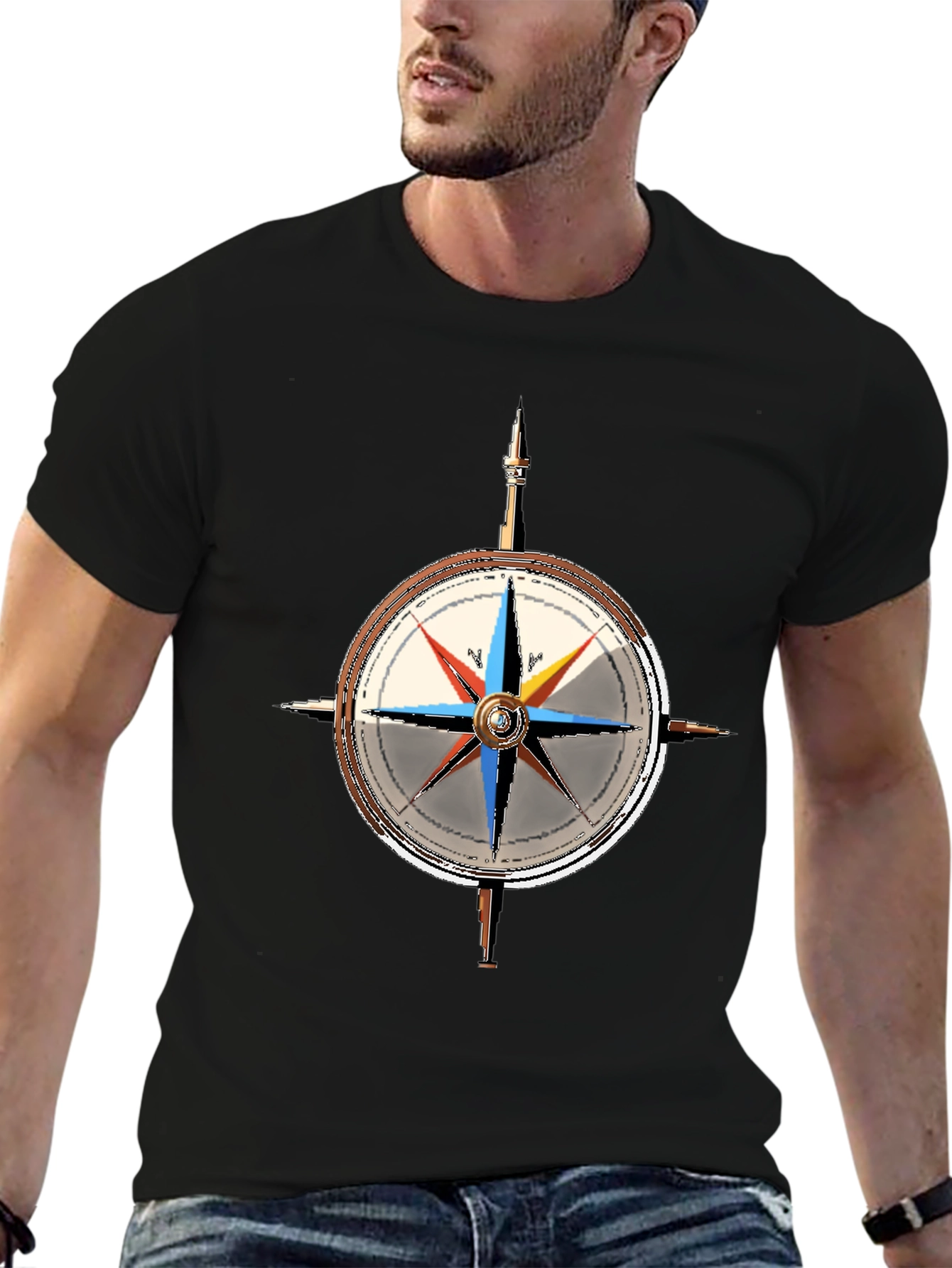 Nautical Compass Graphic Tee - Classic Black