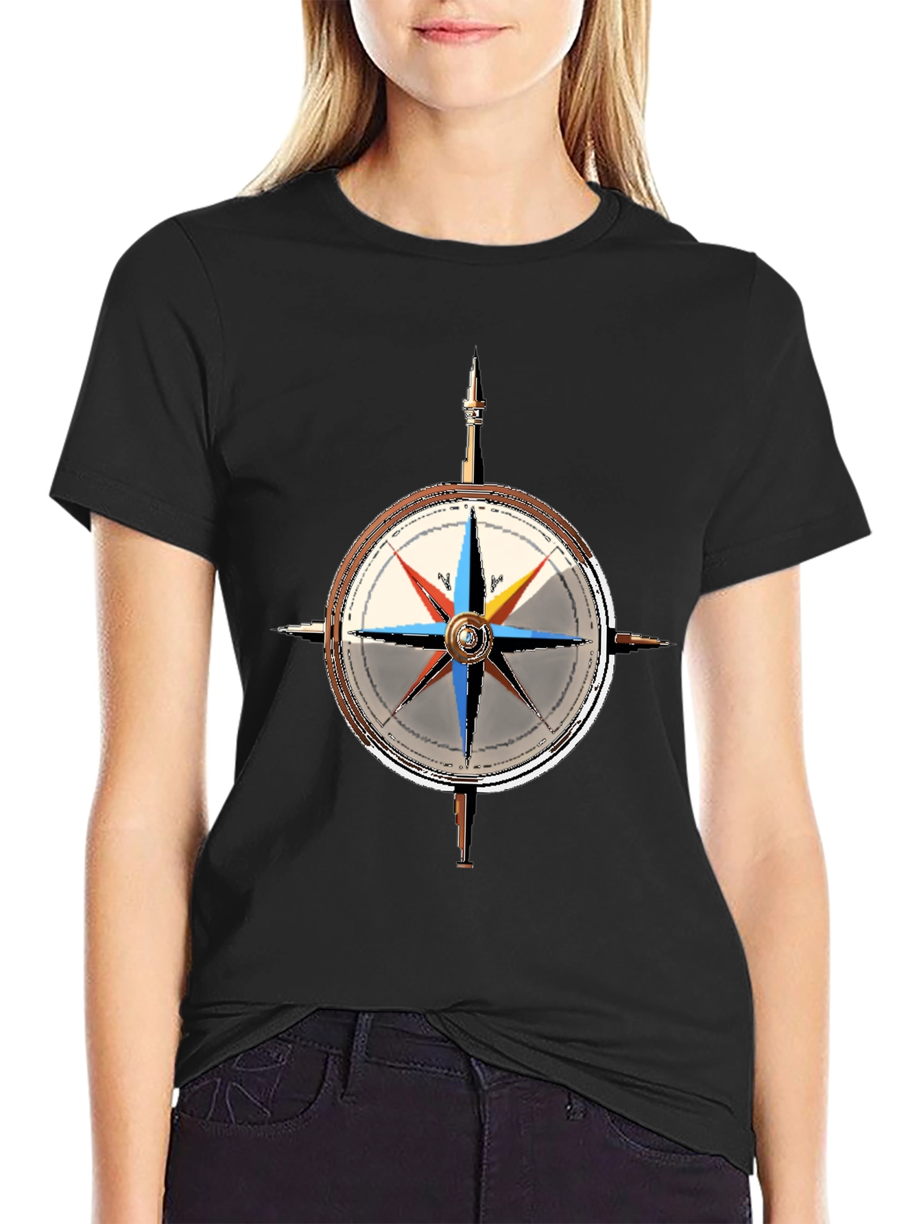 Nautical Compass Graphic Tee - Classic Black