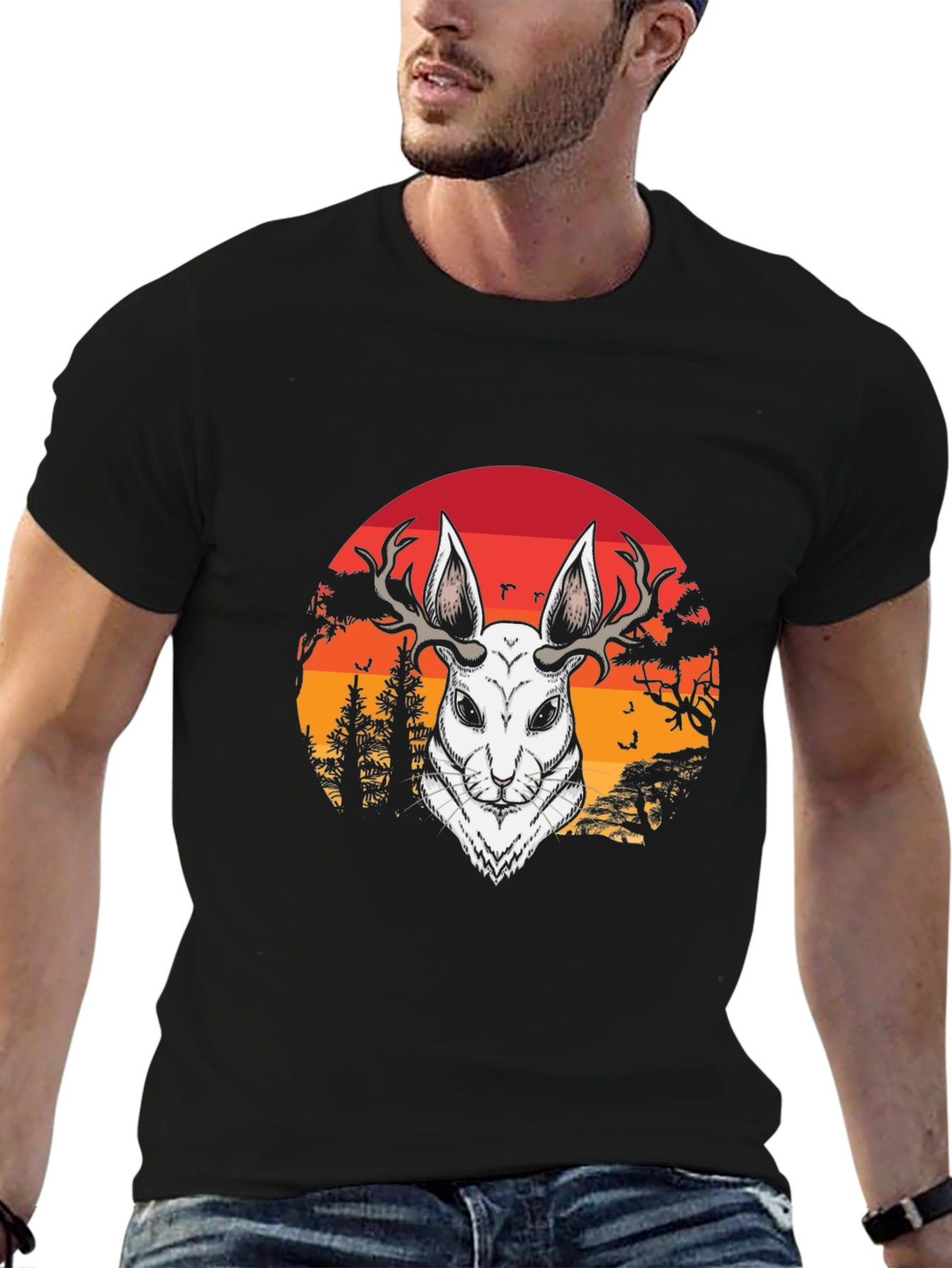 Antlered Hare Graphic Tee - Sunset Design