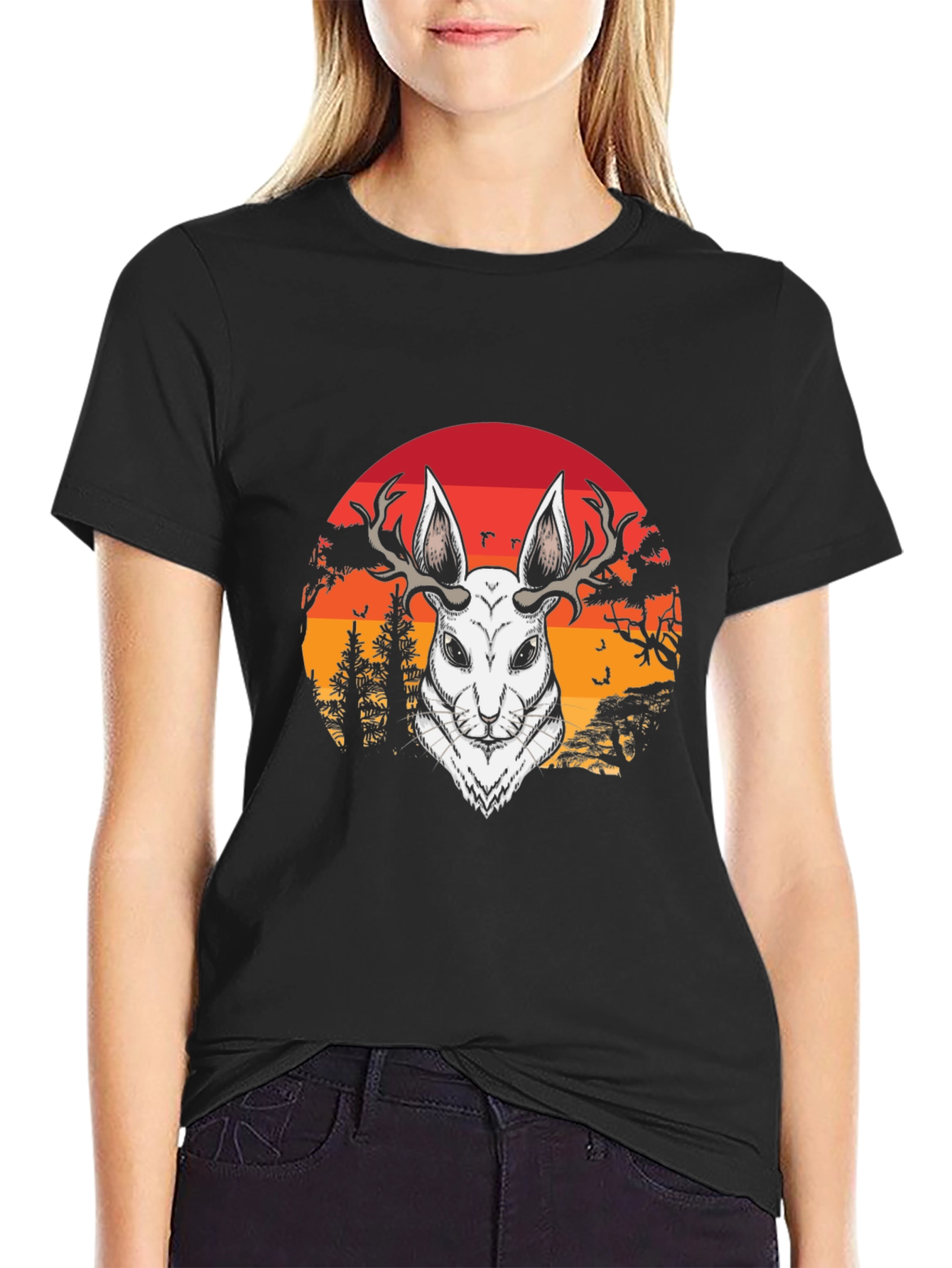 Antlered Hare Graphic Tee - Sunset Design