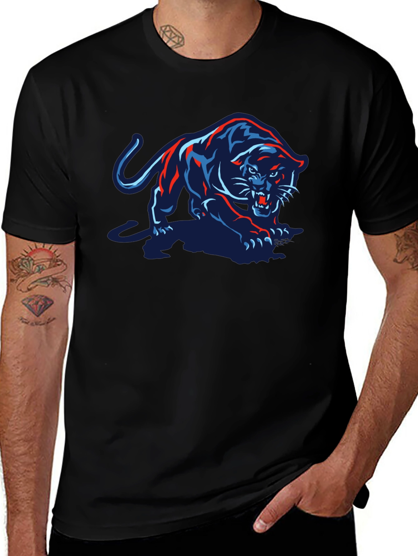 Black T-Shirt with Panther Graphic