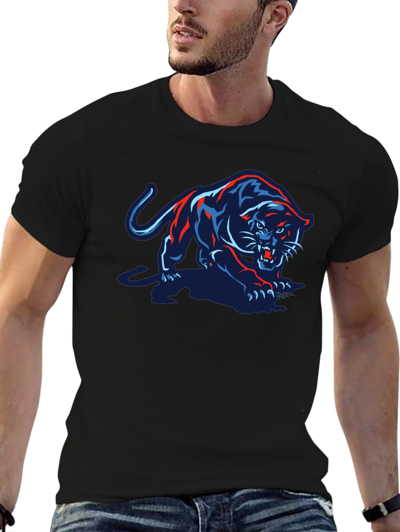 Black T-Shirt with Panther Graphic
