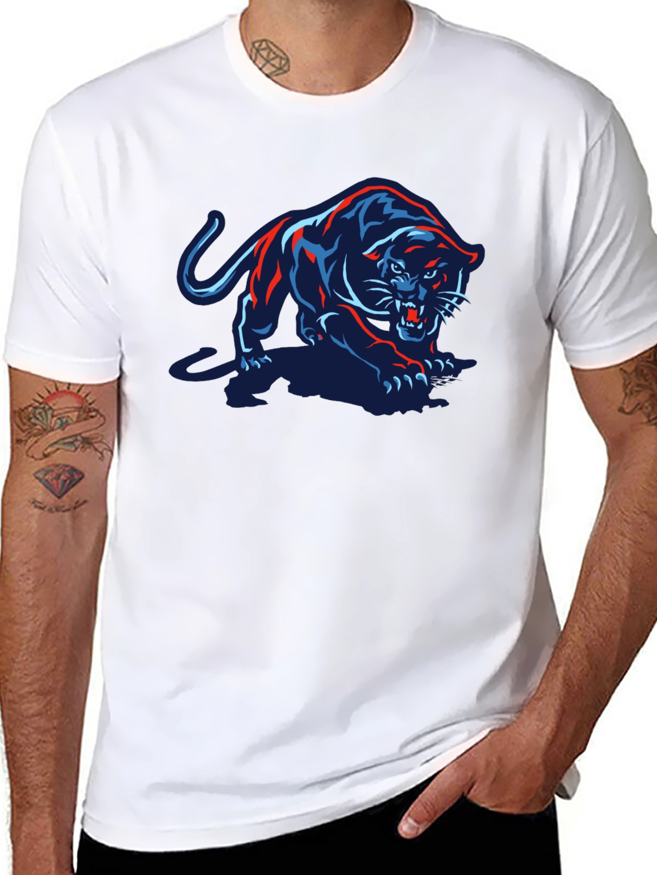 Black T-Shirt with Panther Graphic