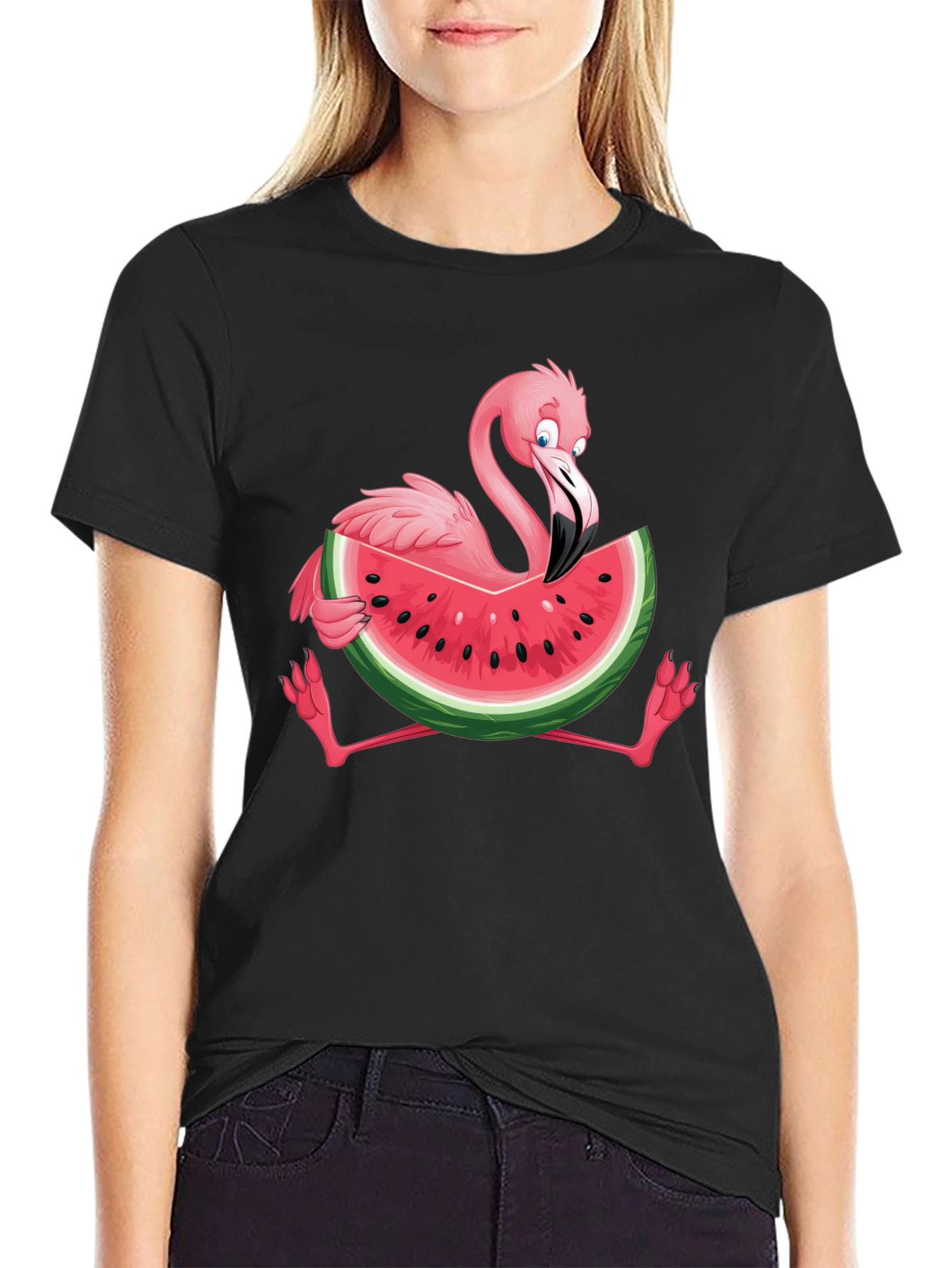 Flamingo Watermelon Graphic Tee - Fun Summer Shirt