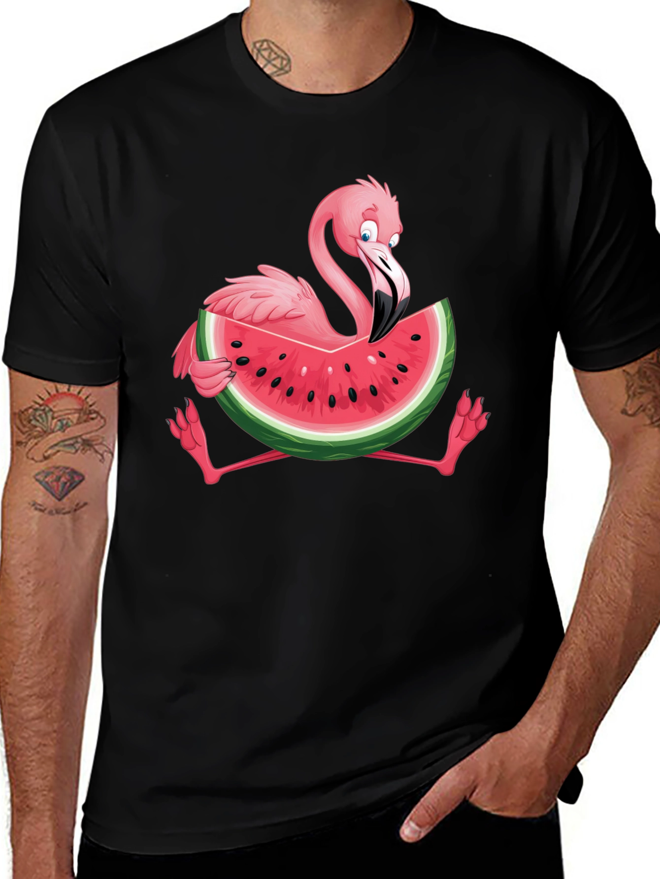 Flamingo Watermelon Graphic Tee - Fun Summer Shirt