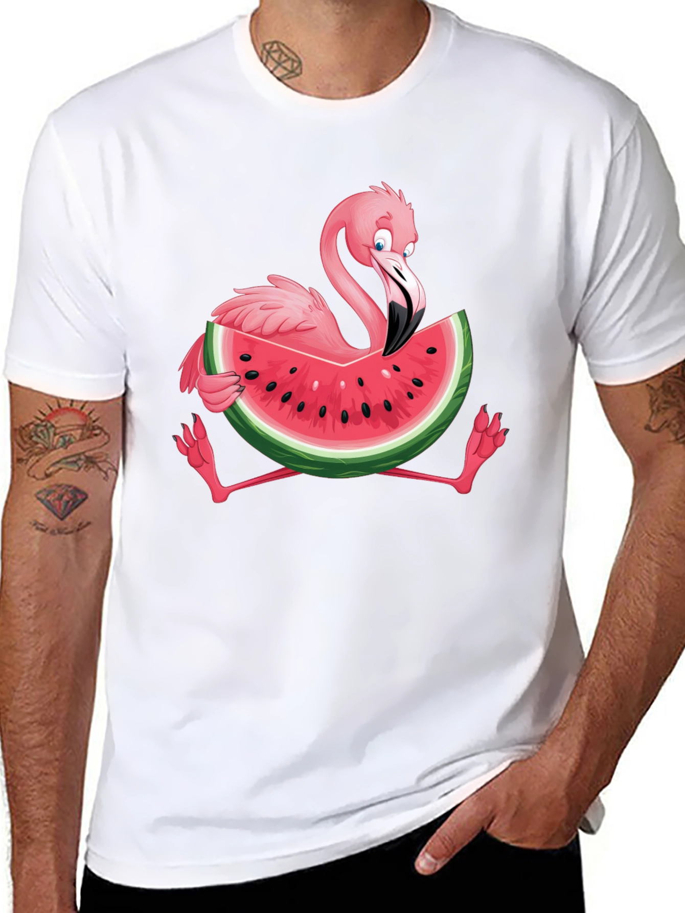 Flamingo Watermelon Graphic Tee - Fun Summer Shirt