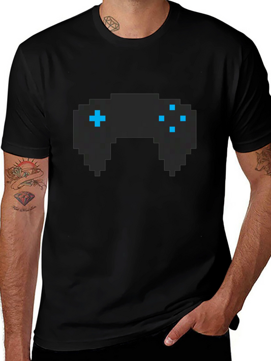Pixel Game Controller Graphic Tee - Black Cotton T-Shirt