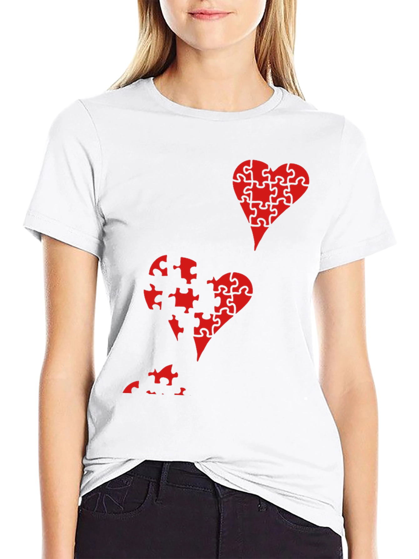 Puzzle Piece Heart Graphic Tee - Black