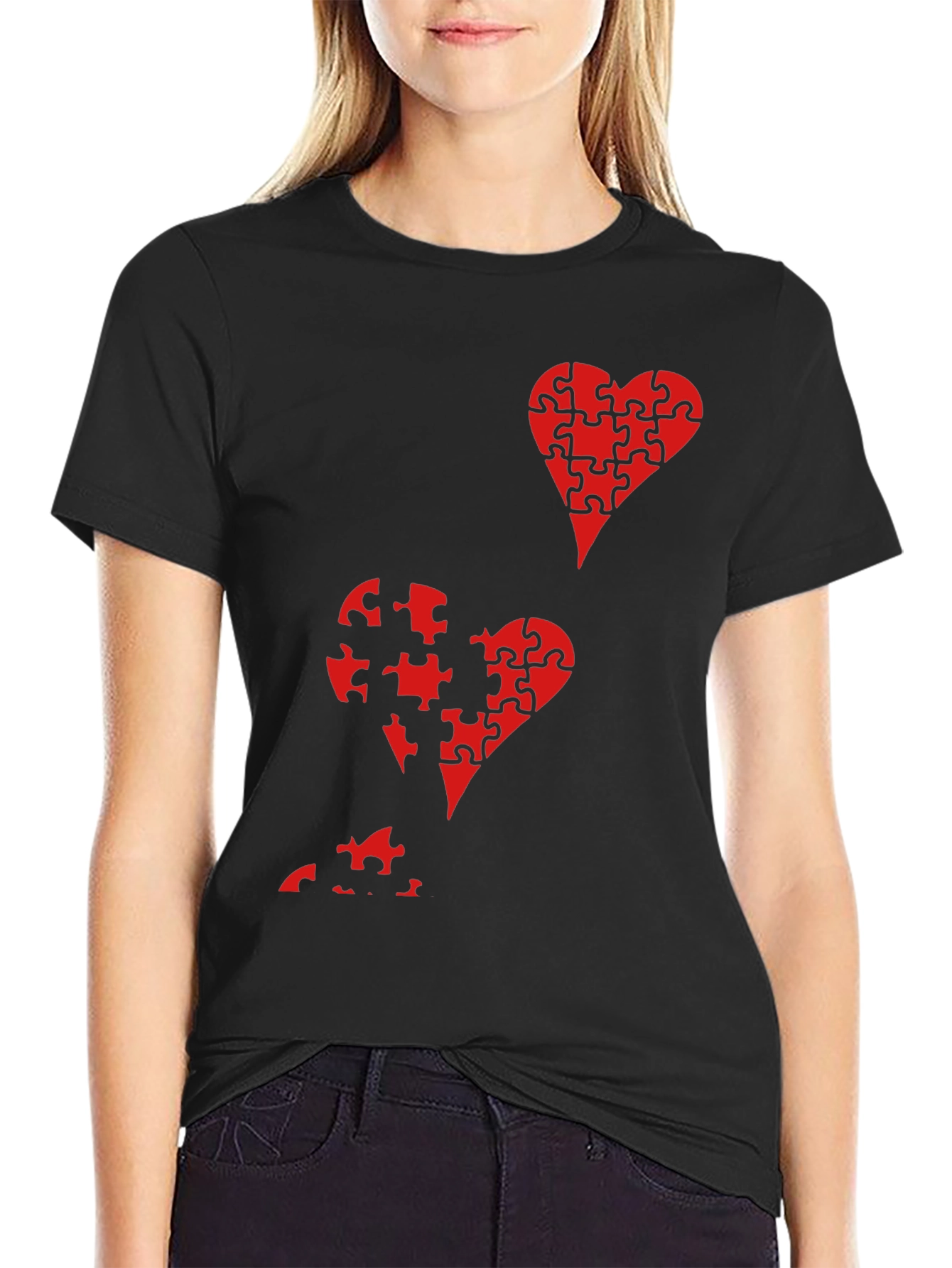 Puzzle Piece Heart Graphic Tee - Black