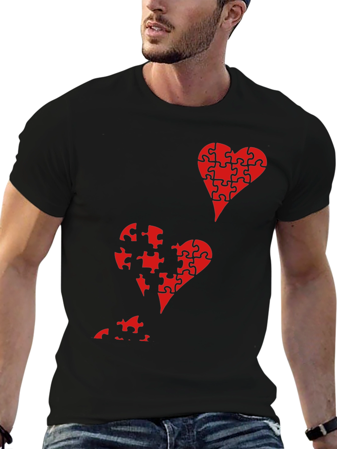 Puzzle Piece Heart Graphic Tee - Black