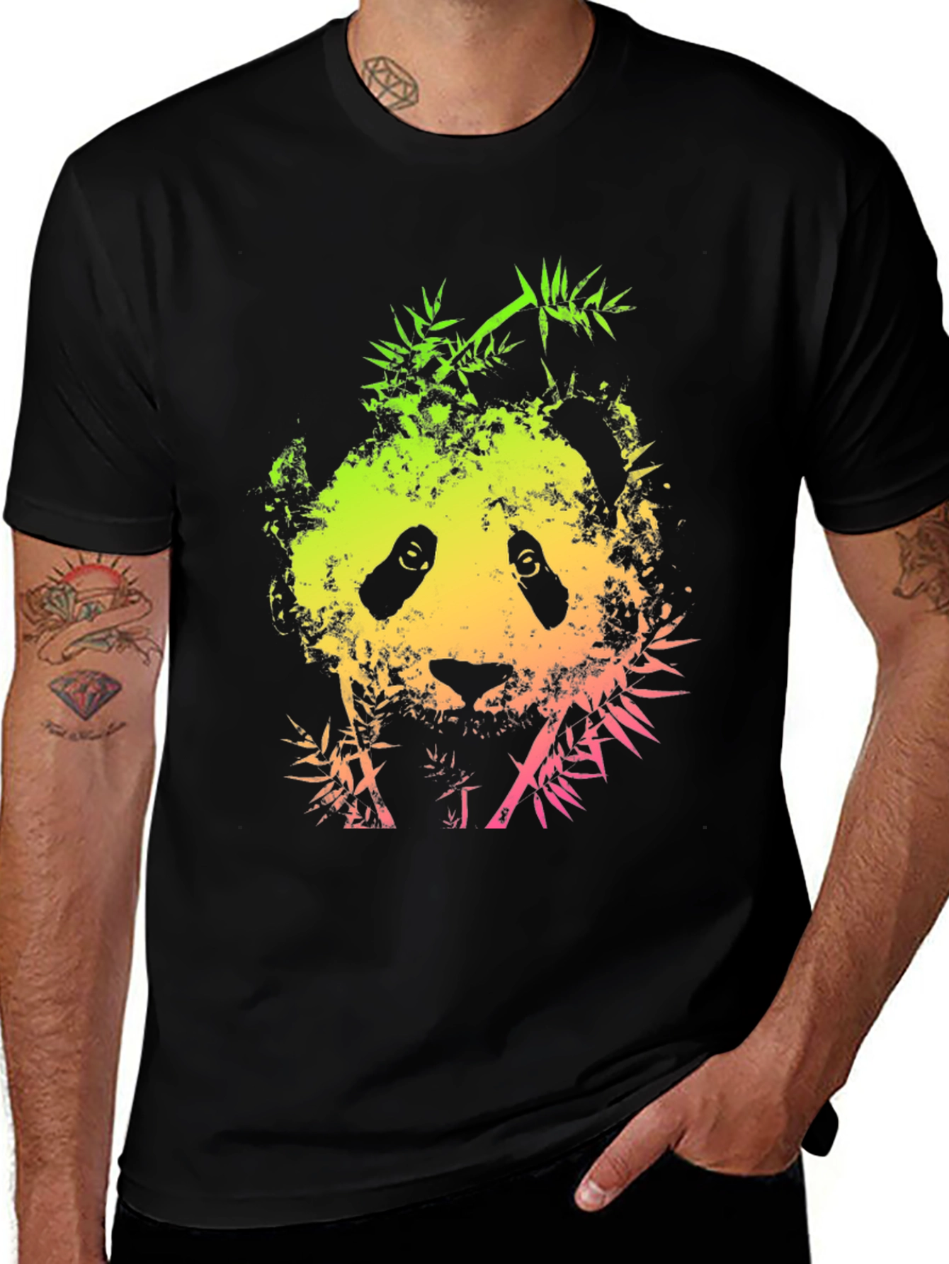 Cool Panda Bamboo Graphic Black T-Shirt