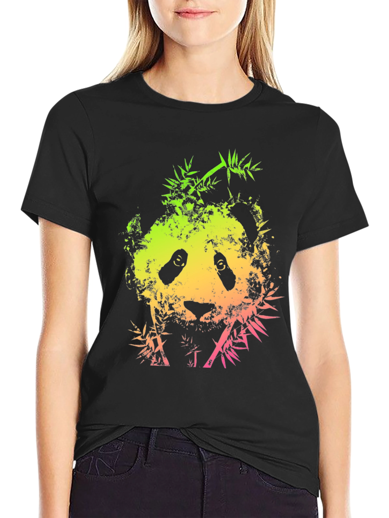 Cool Panda Bamboo Graphic Black T-Shirt