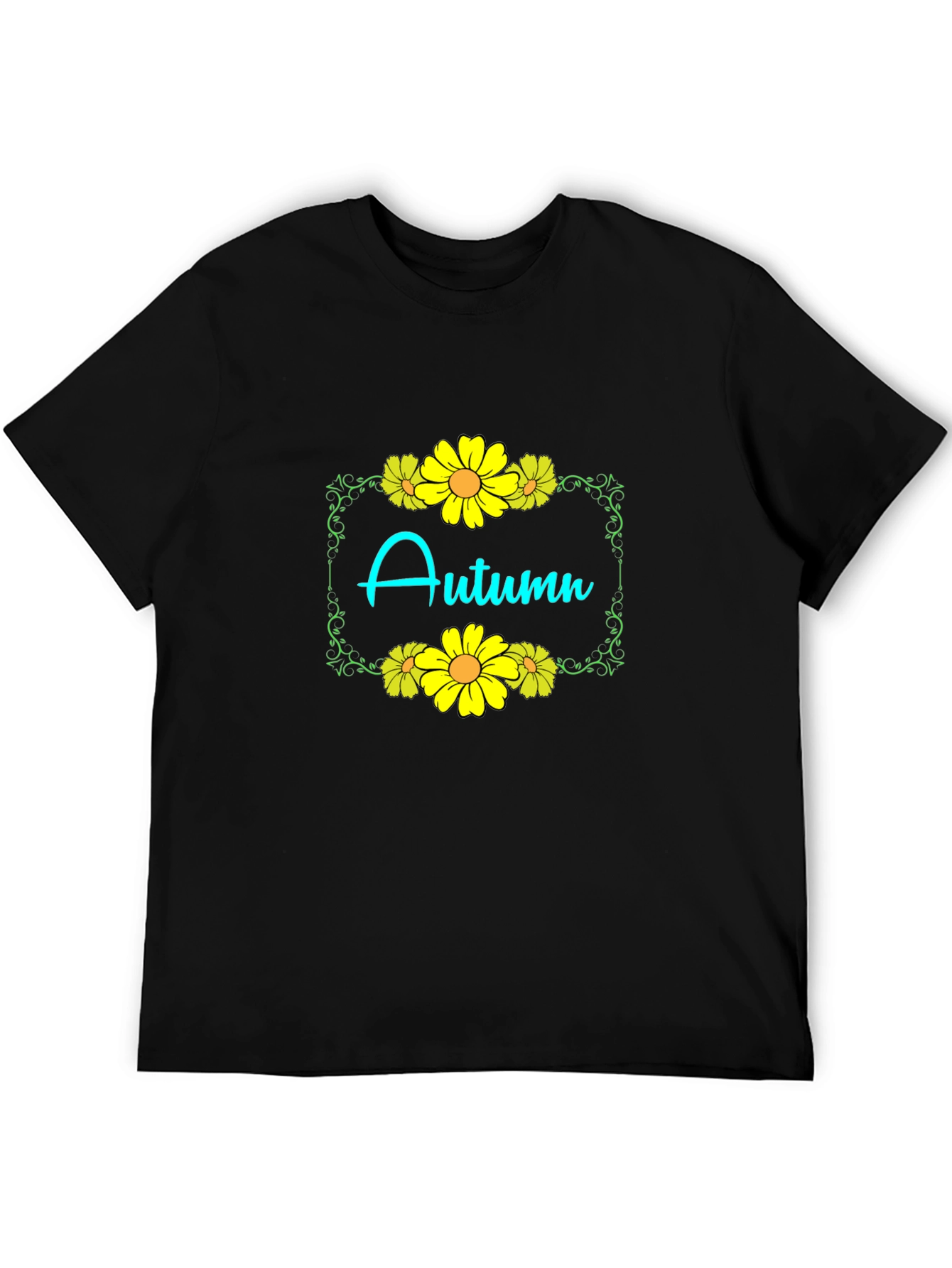 Autumn Floral Graphic Black T-Shirt
