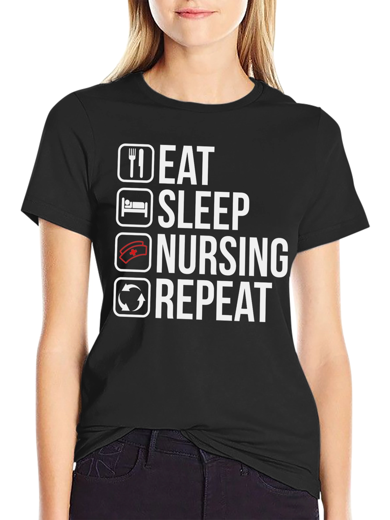 Eat Sleep Nursing Repeat Black T-Shirt