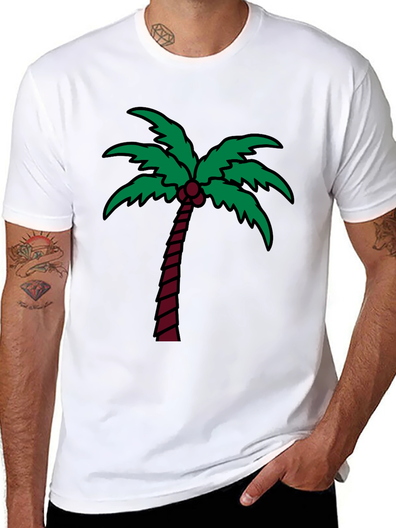 Palm Tree Graphic Tee - Black Cotton T-Shirt