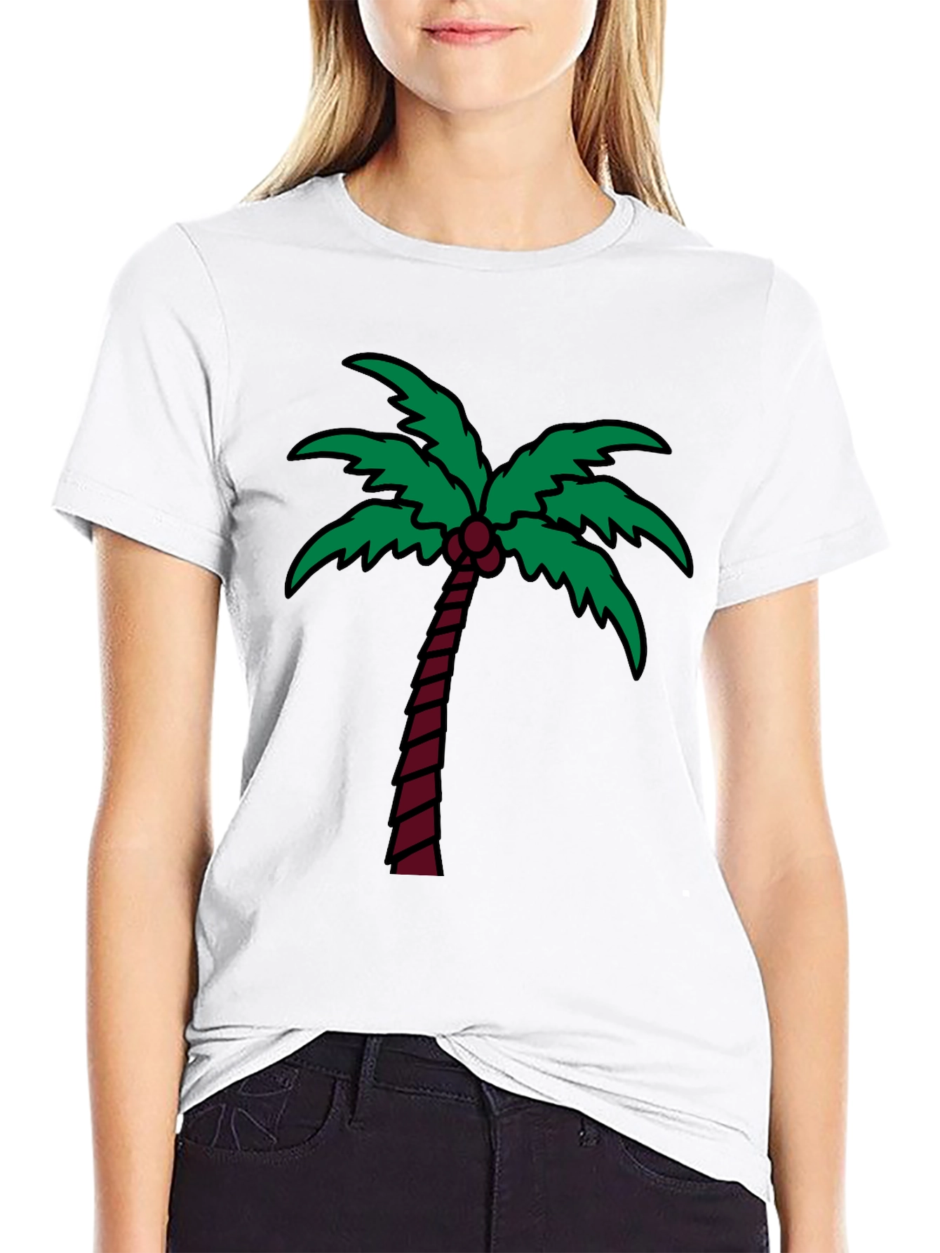 Palm Tree Graphic Tee - Black Cotton T-Shirt