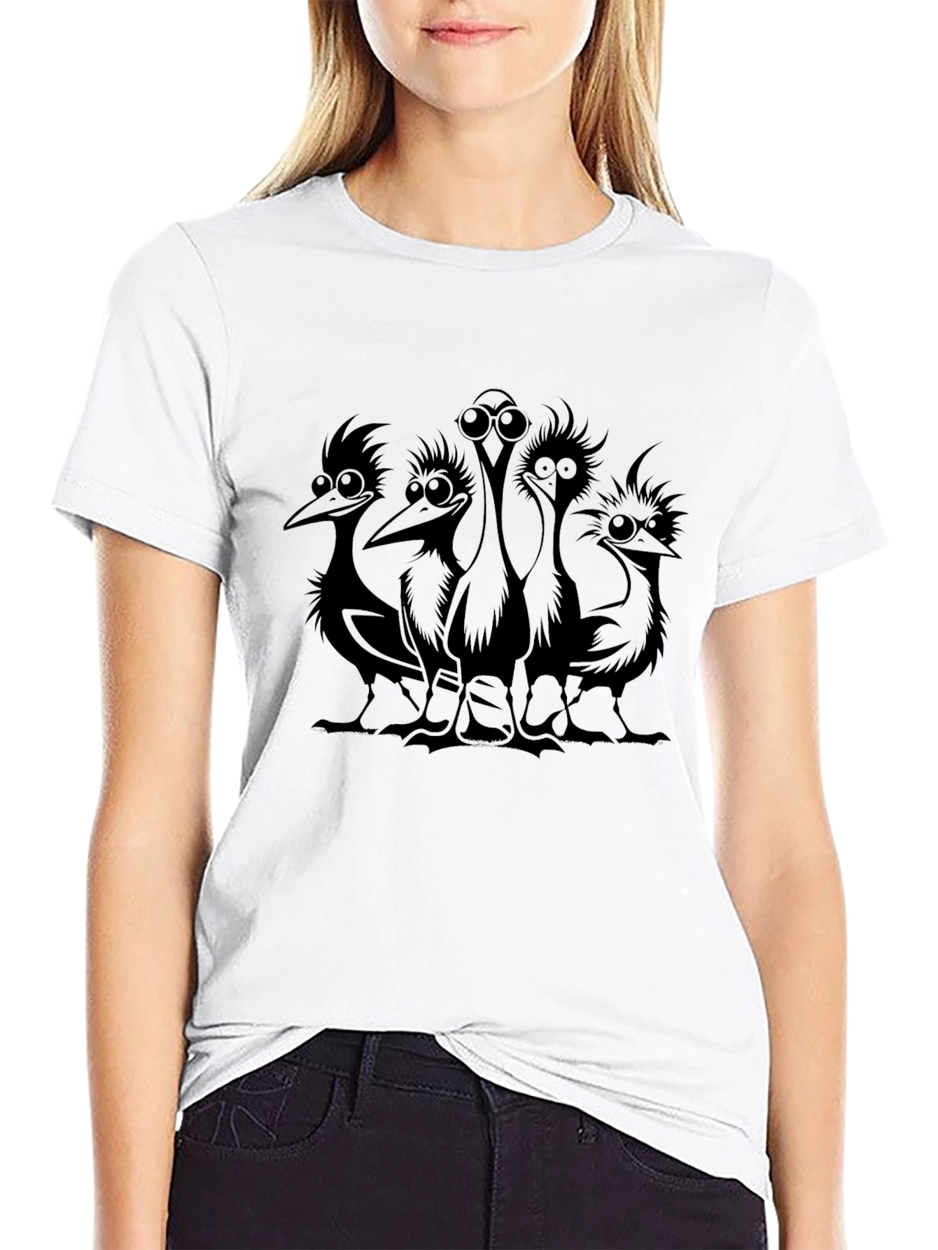 Cartoon Bird Gang Black T-Shirt