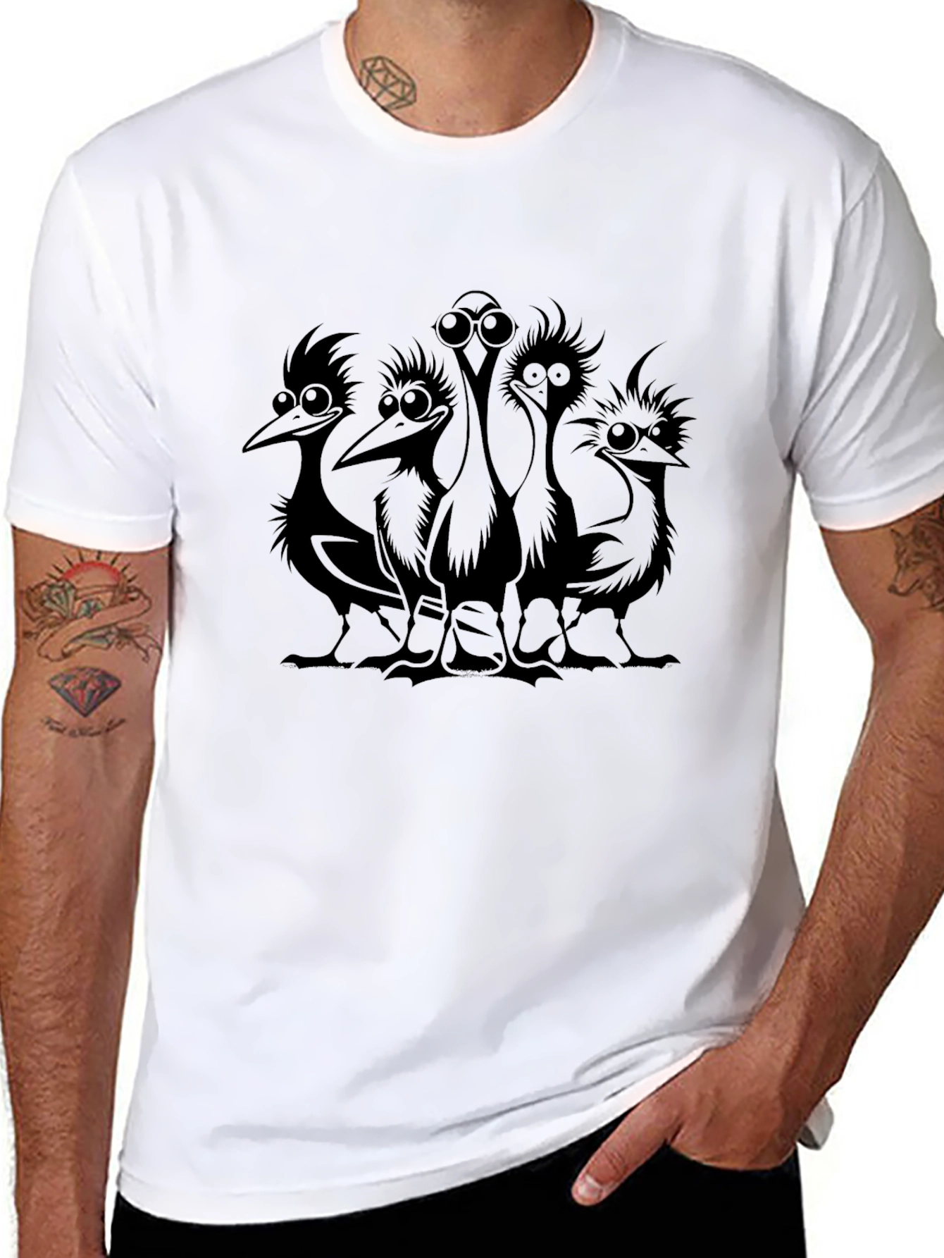 Cartoon Bird Gang Black T-Shirt