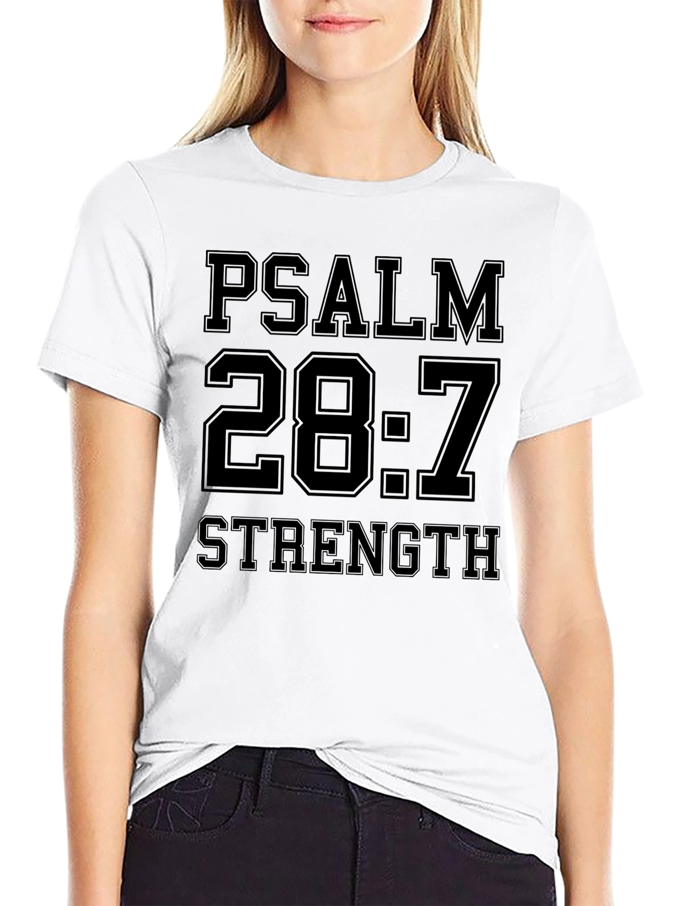 Psalm 28:7 Strength Black Graphic T-Shirt