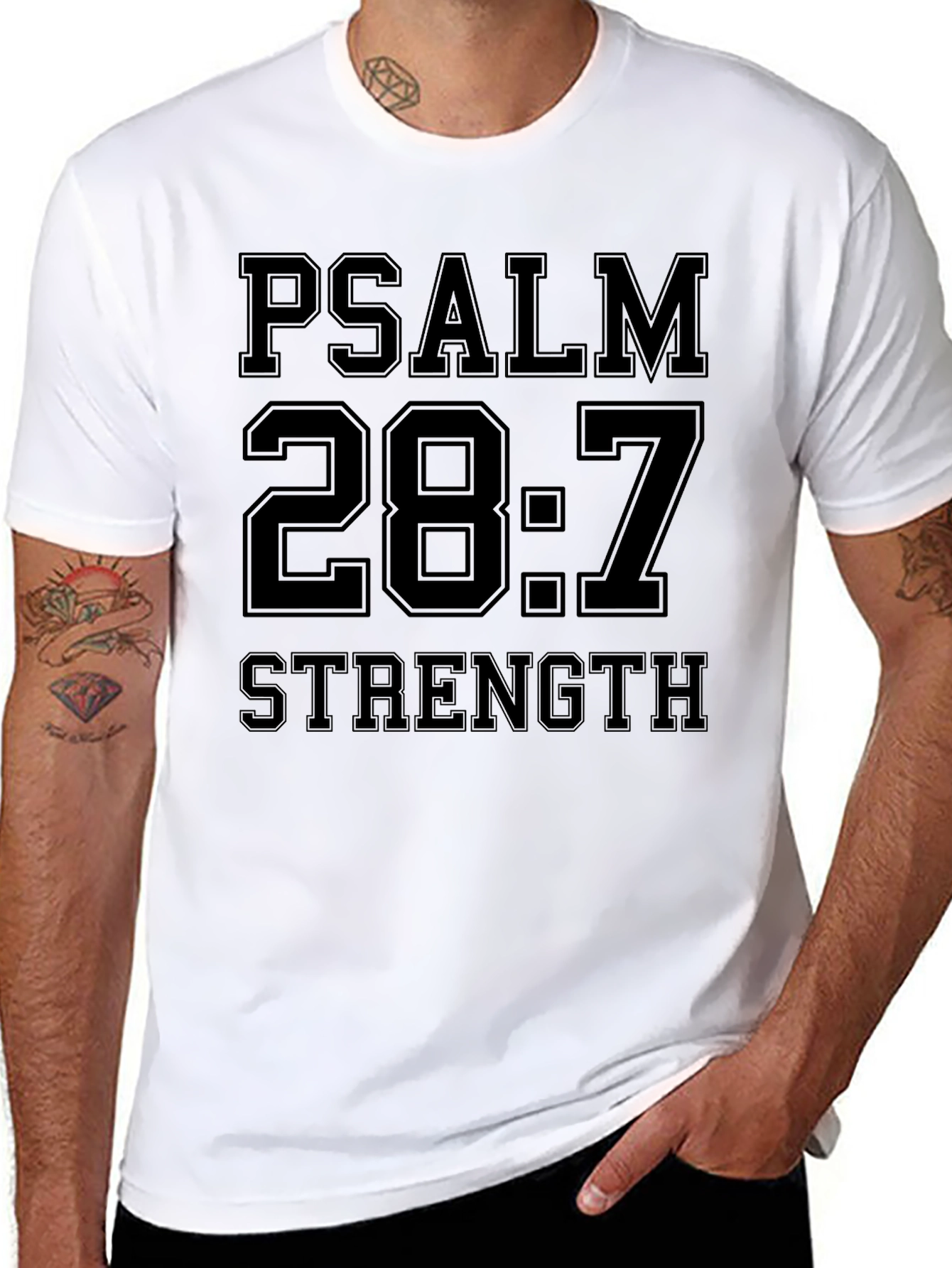 Psalm 28:7 Strength Black Graphic T-Shirt