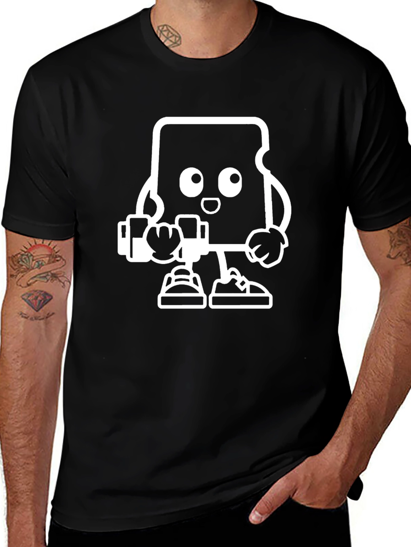 Black T-Shirt with Cartoon SD Card Design