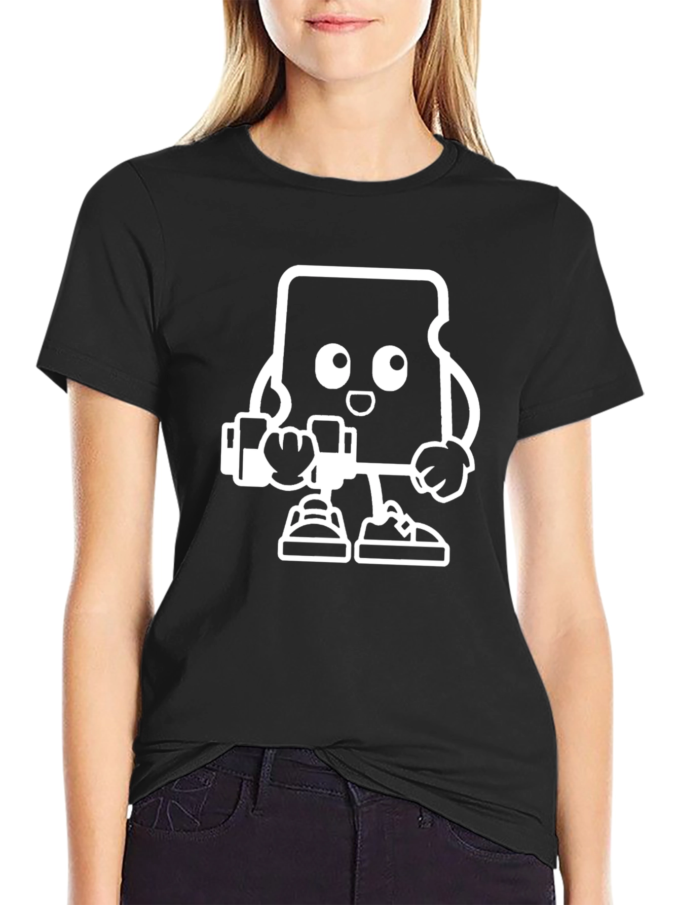 Black T-Shirt with Cartoon SD Card Design