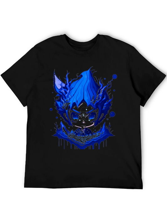 Mens Black T-Shirt with Blue Graphic Design