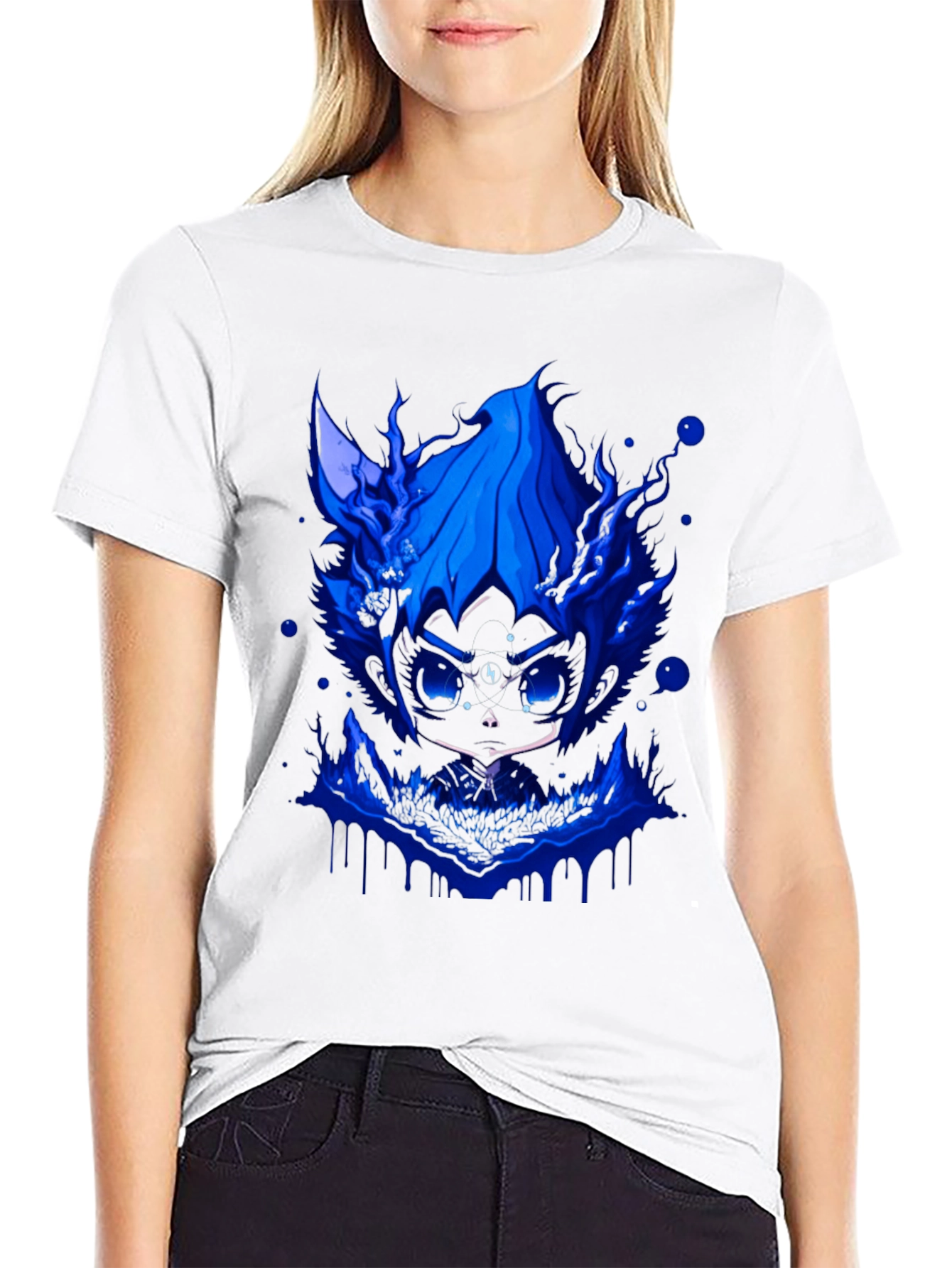 Mens Black T-Shirt with Blue Graphic Design