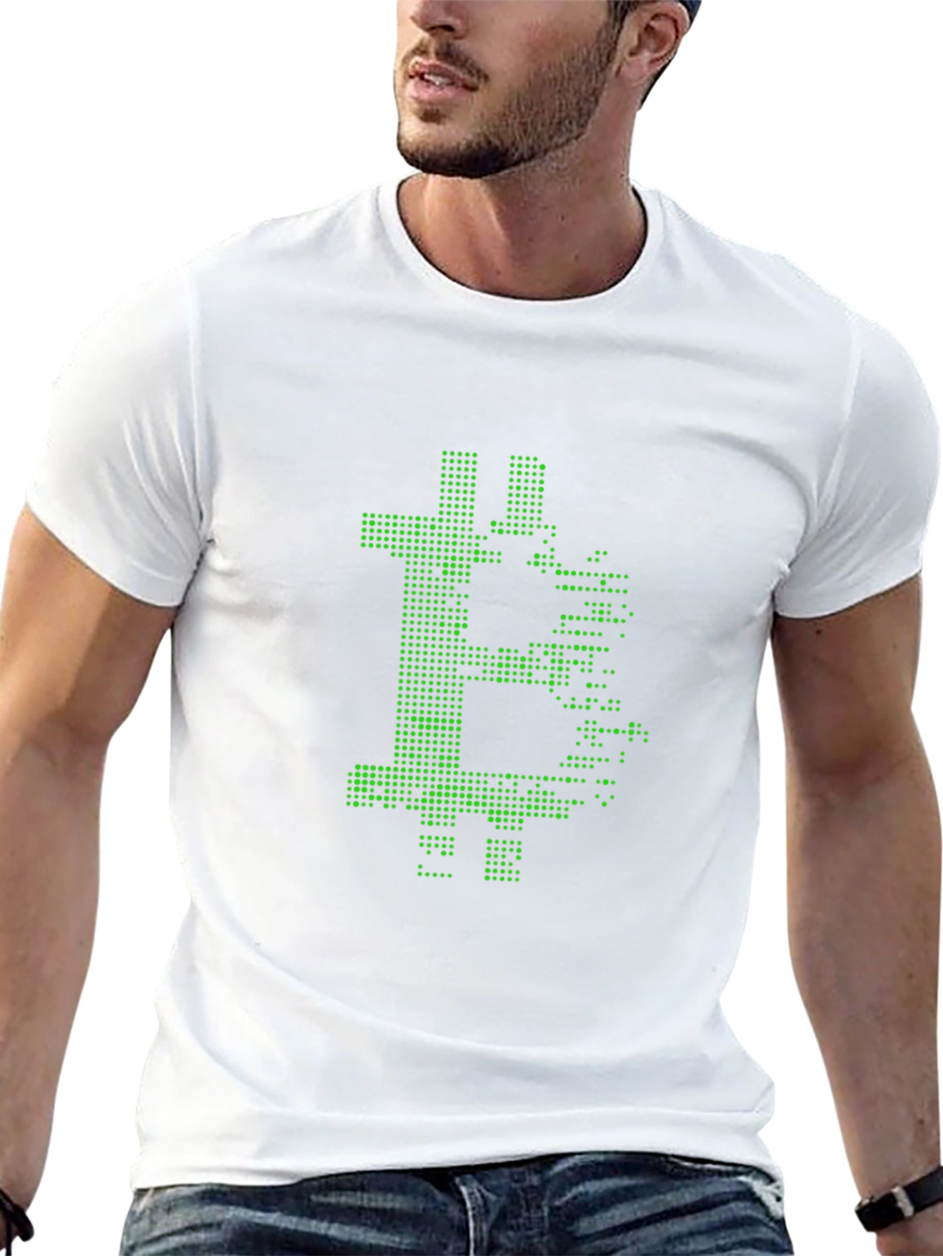 Bitcoin Pixelated Green Graphic Black T-Shirt