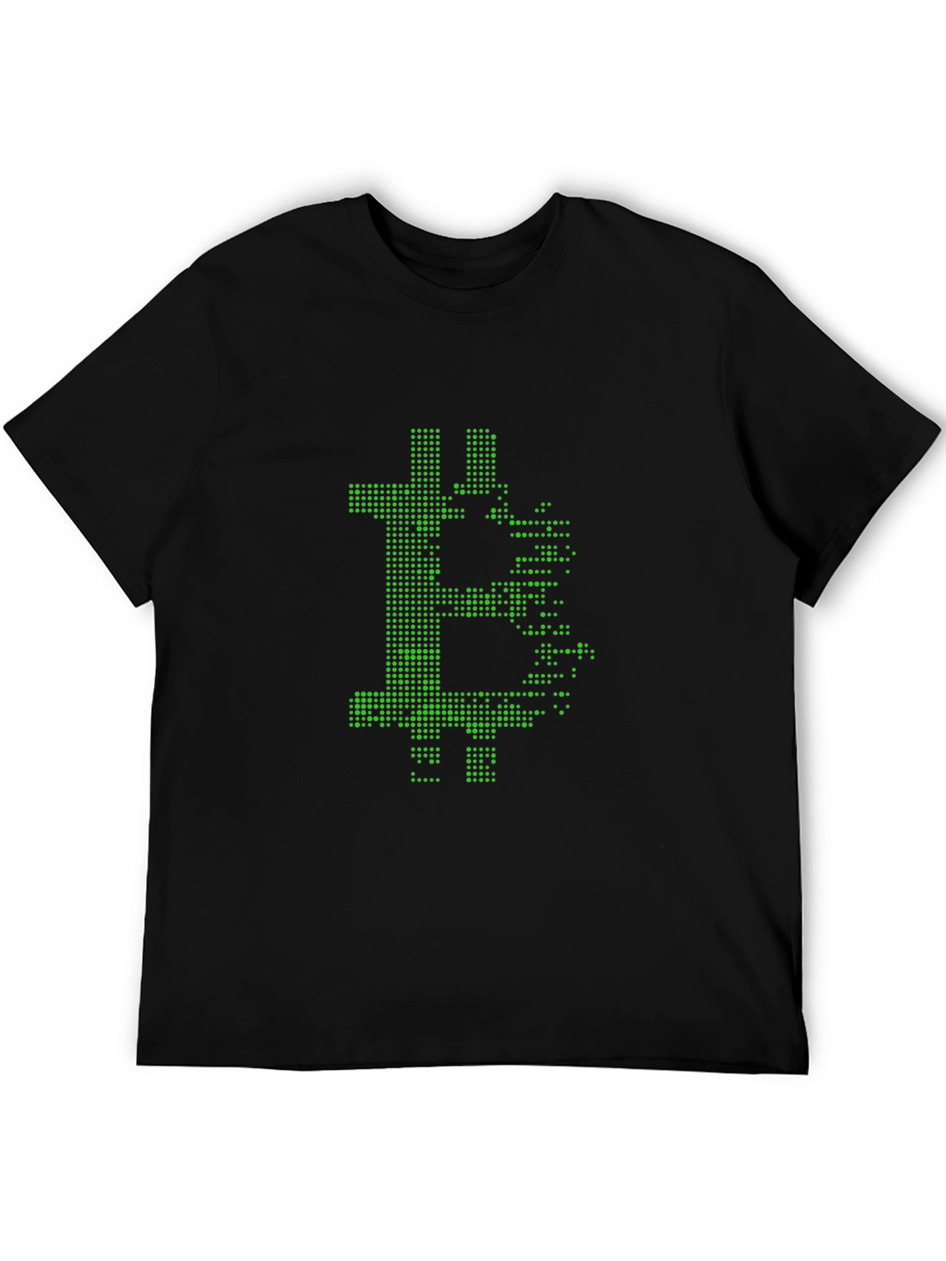Bitcoin Pixelated Green Graphic Black T-Shirt