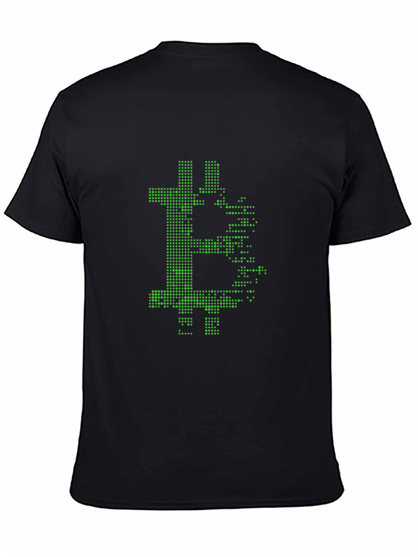 Bitcoin Pixelated Green Graphic Black T-Shirt