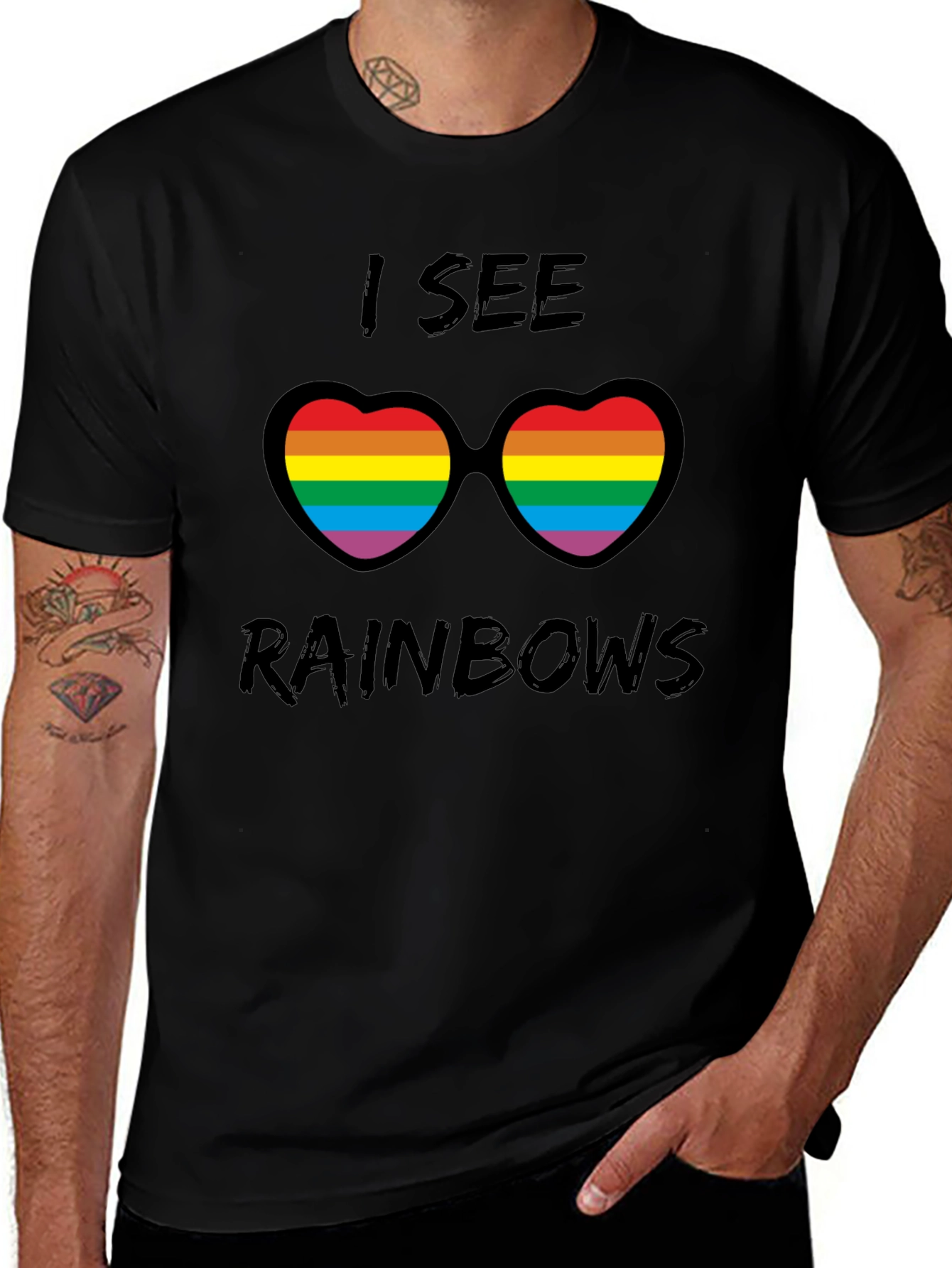 Rainbow Heart Sunglasses Graphic Tee