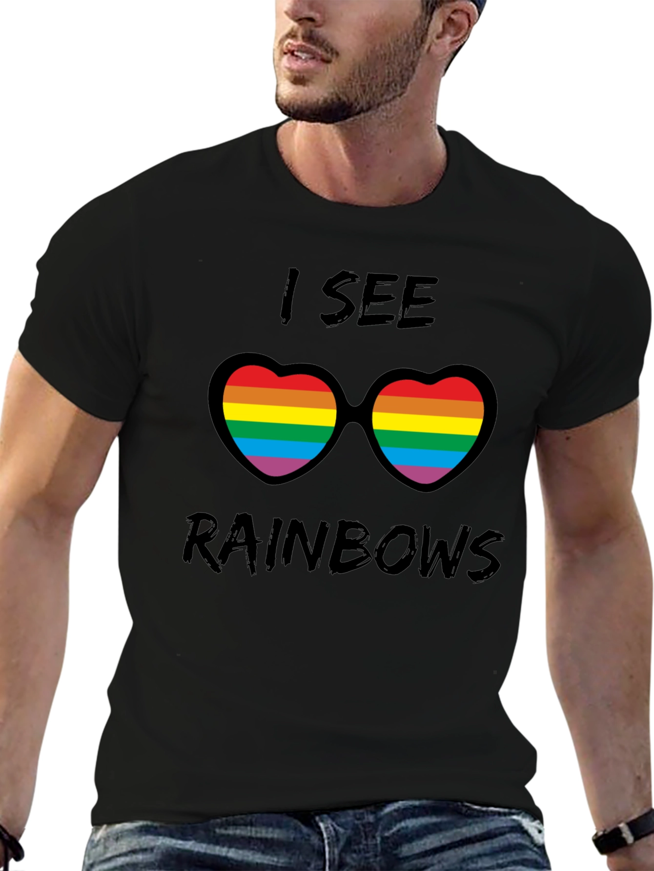 Rainbow Heart Sunglasses Graphic Tee