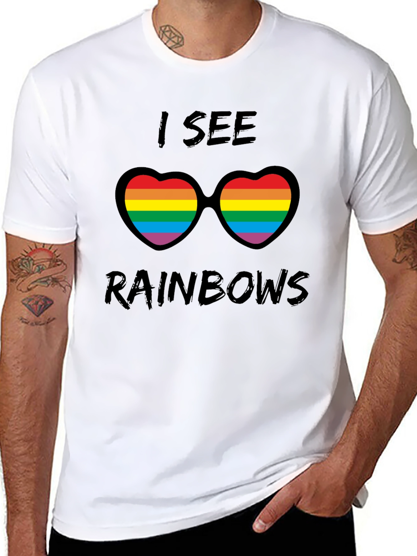 Rainbow Heart Sunglasses Graphic Tee