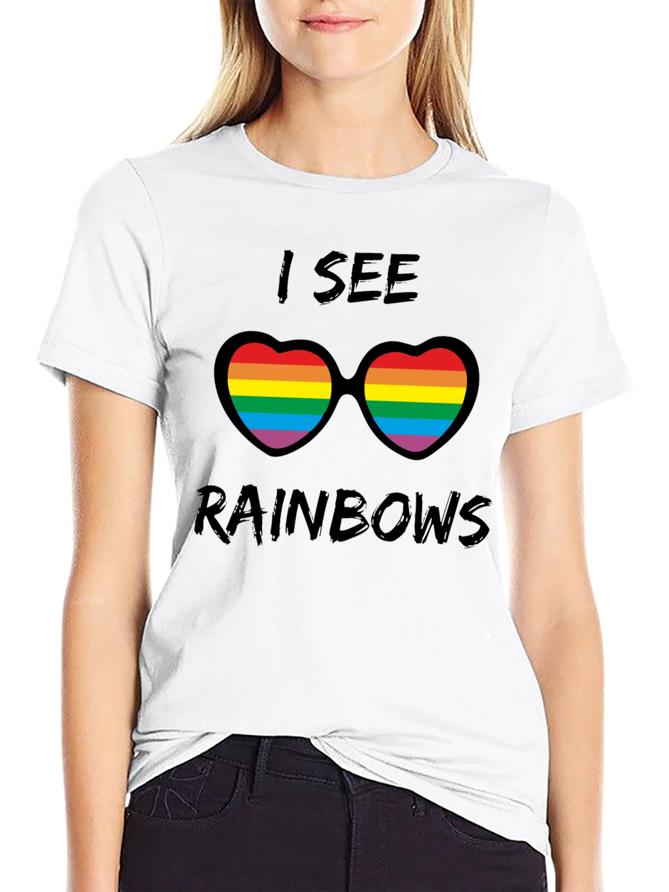 Rainbow Heart Sunglasses Graphic Tee