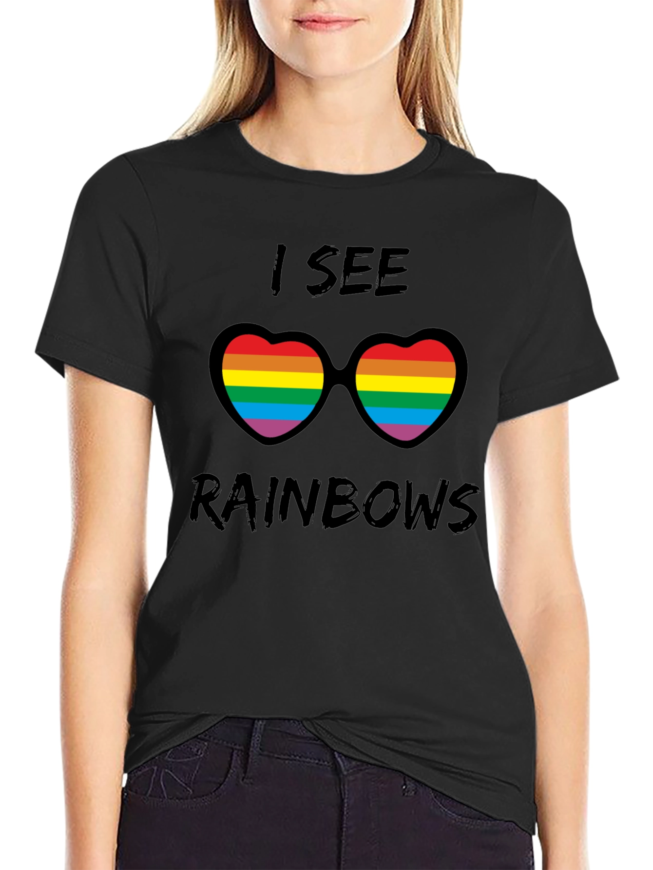 Rainbow Heart Sunglasses Graphic Tee