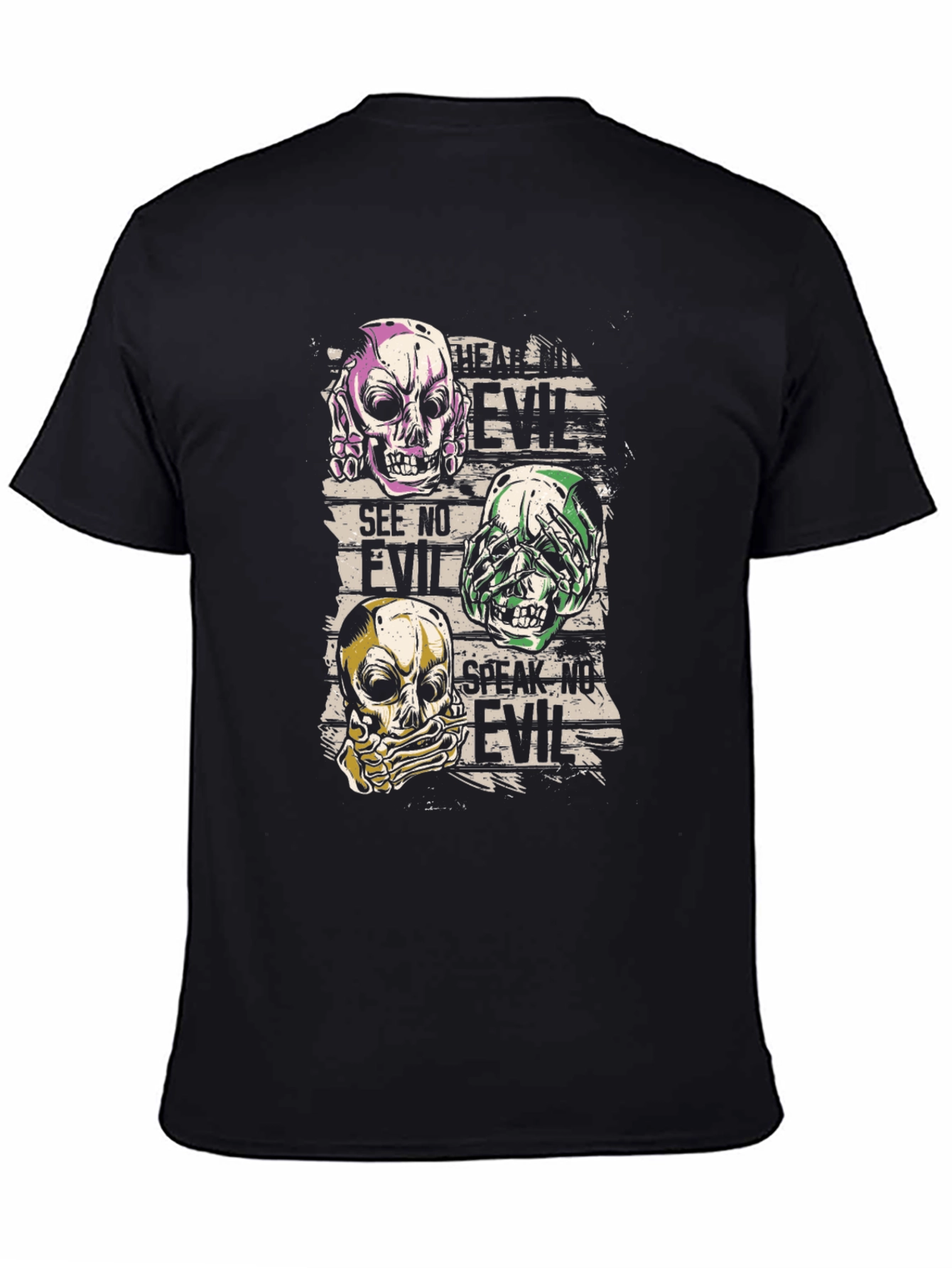 Hear See Speak No Evil Skull Graphic T-Shirt