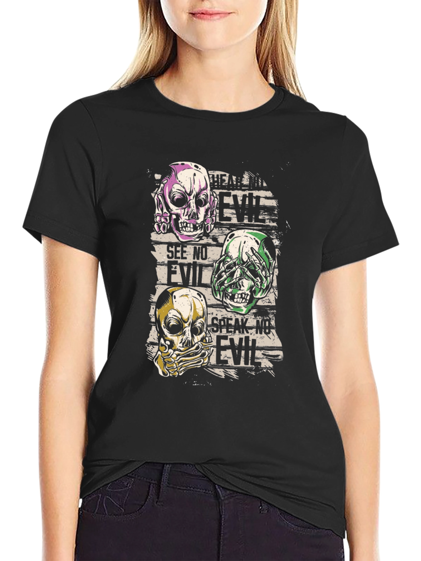 Hear See Speak No Evil Skull Graphic T-Shirt