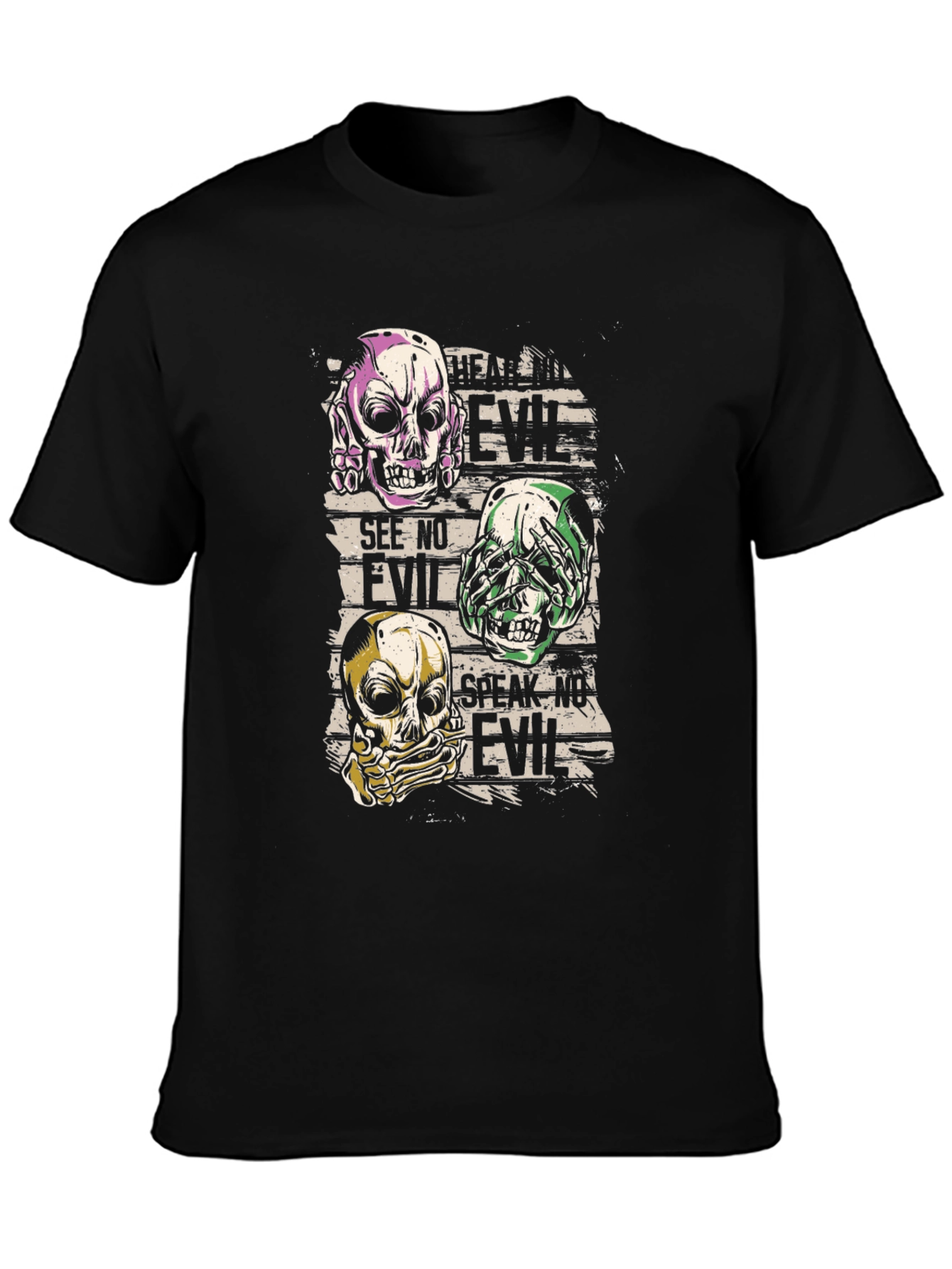 Hear See Speak No Evil Skull Graphic T-Shirt