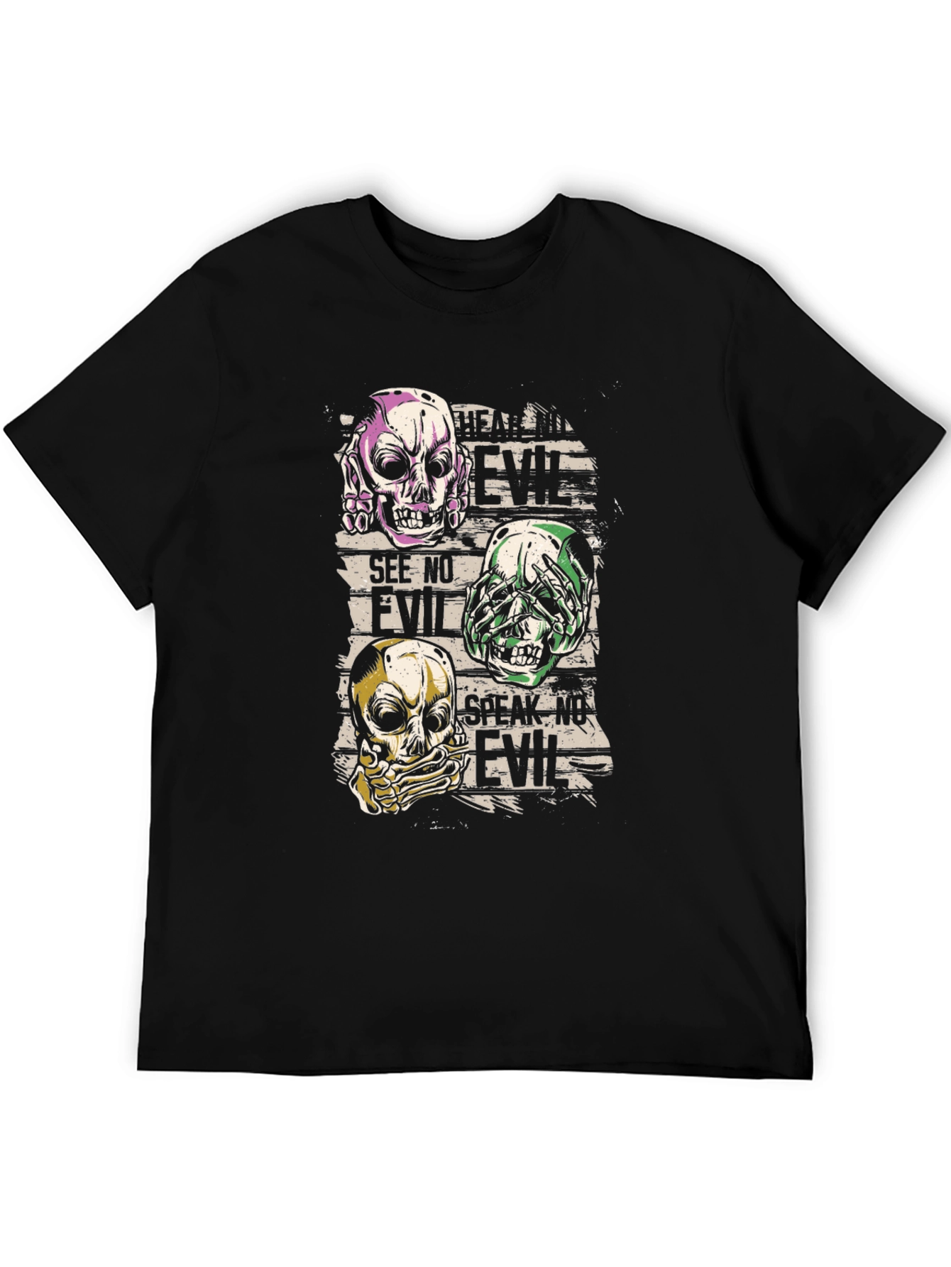 Hear See Speak No Evil Skull Graphic T-Shirt