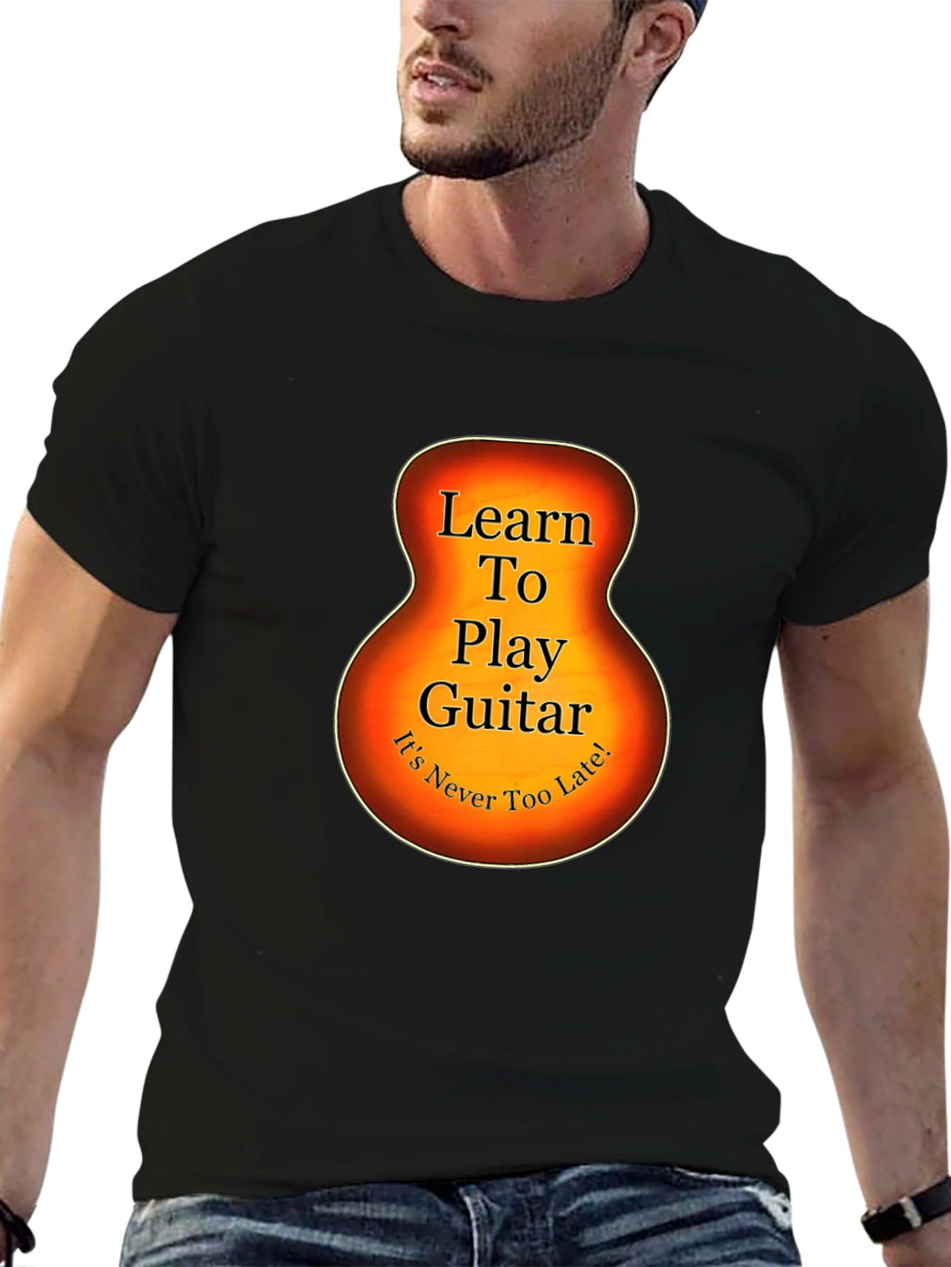 Learn Guitar Tee - Guitar Silhouette Graphic T-Shirt