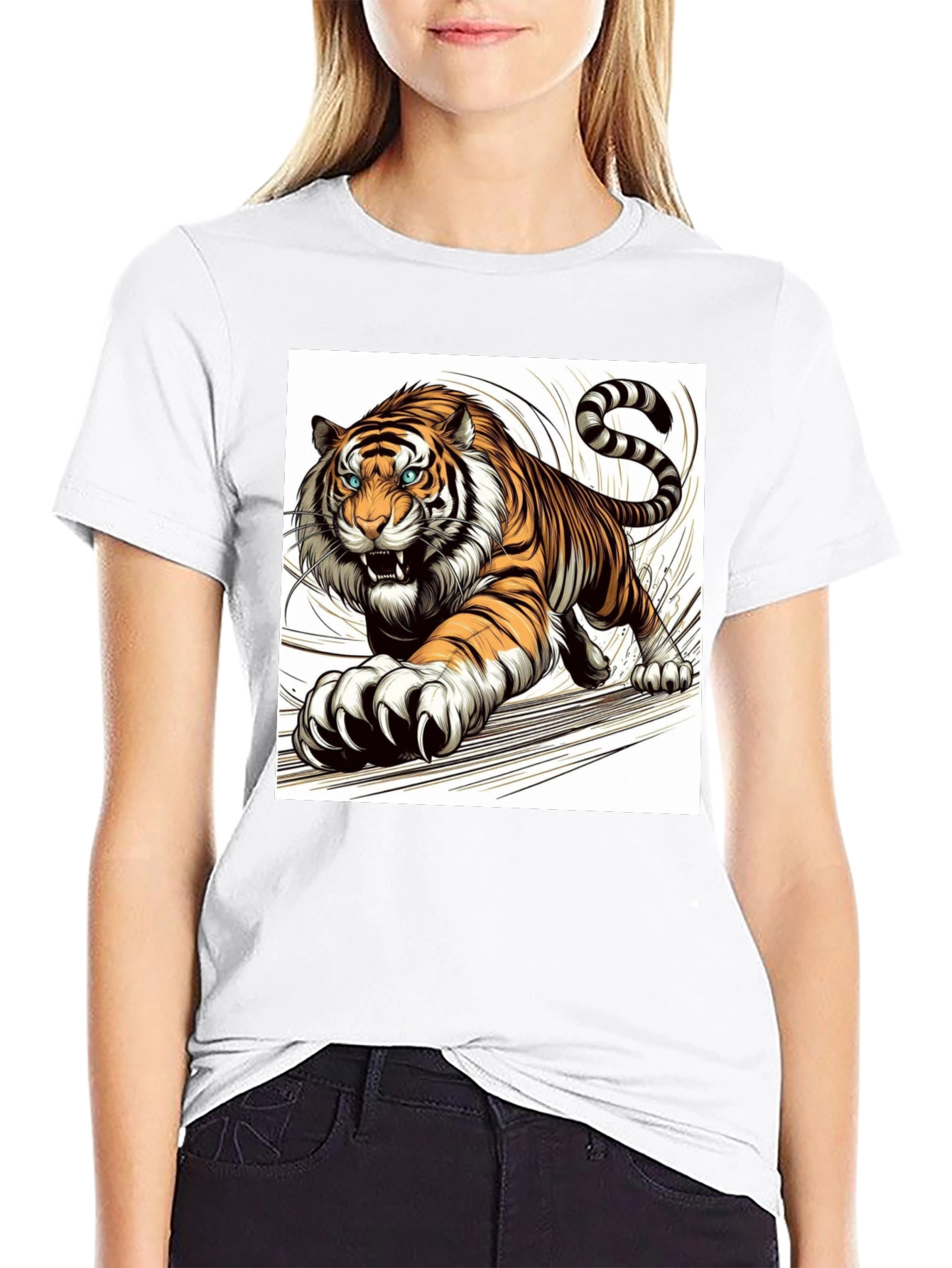 Roaring Tiger Graphic Print Black T-Shirt