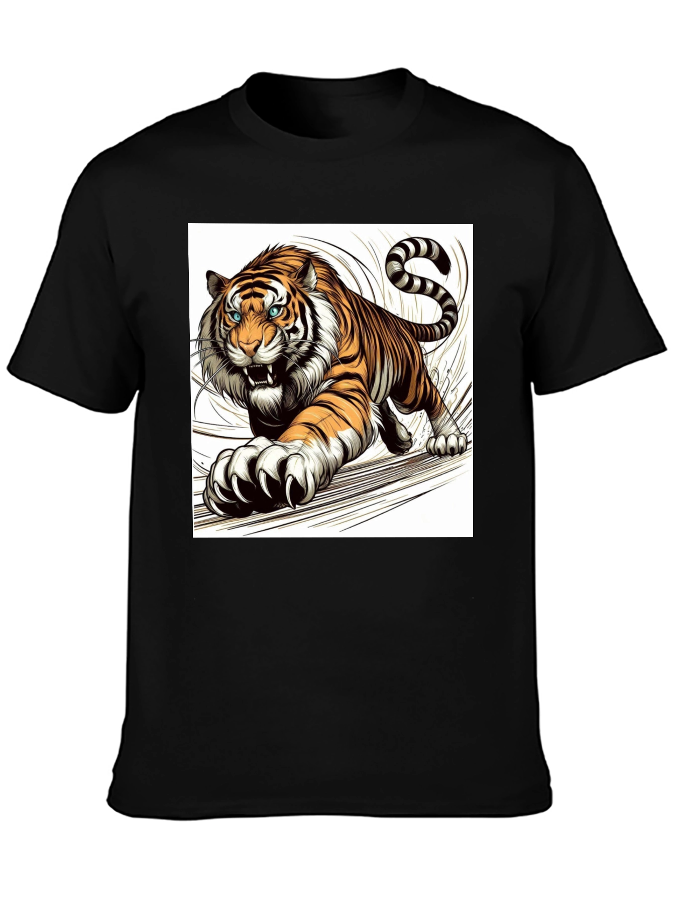 Roaring Tiger Graphic Print Black T-Shirt
