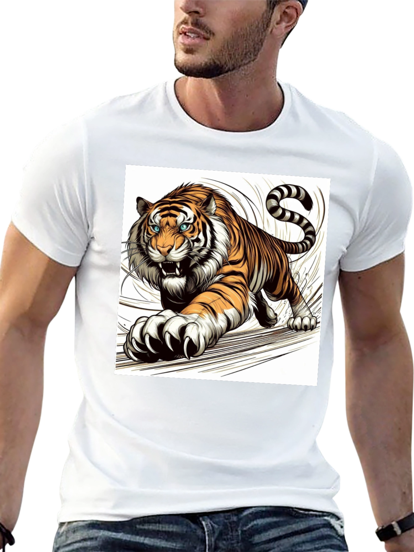 Roaring Tiger Graphic Print Black T-Shirt