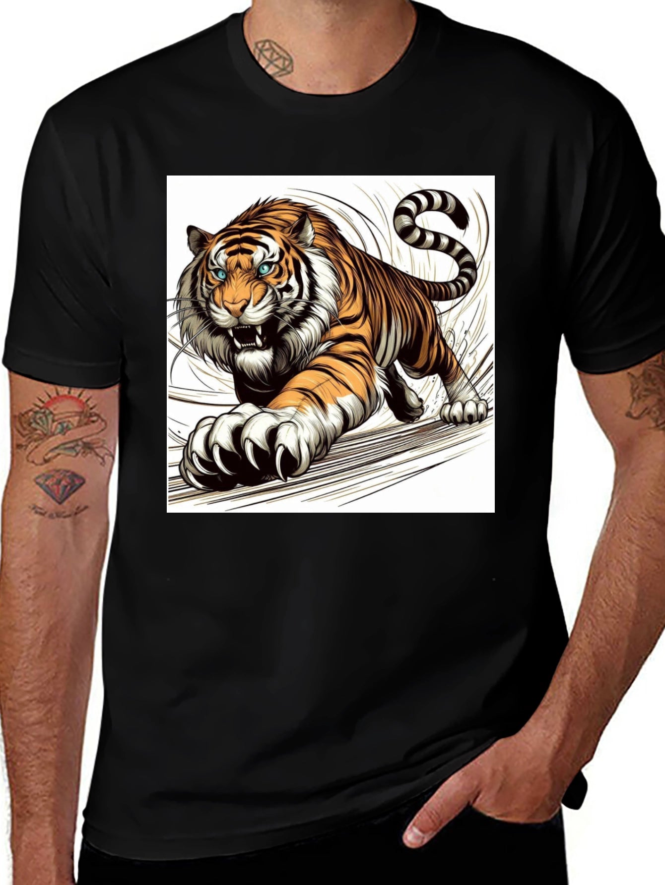 Roaring Tiger Graphic Print Black T-Shirt