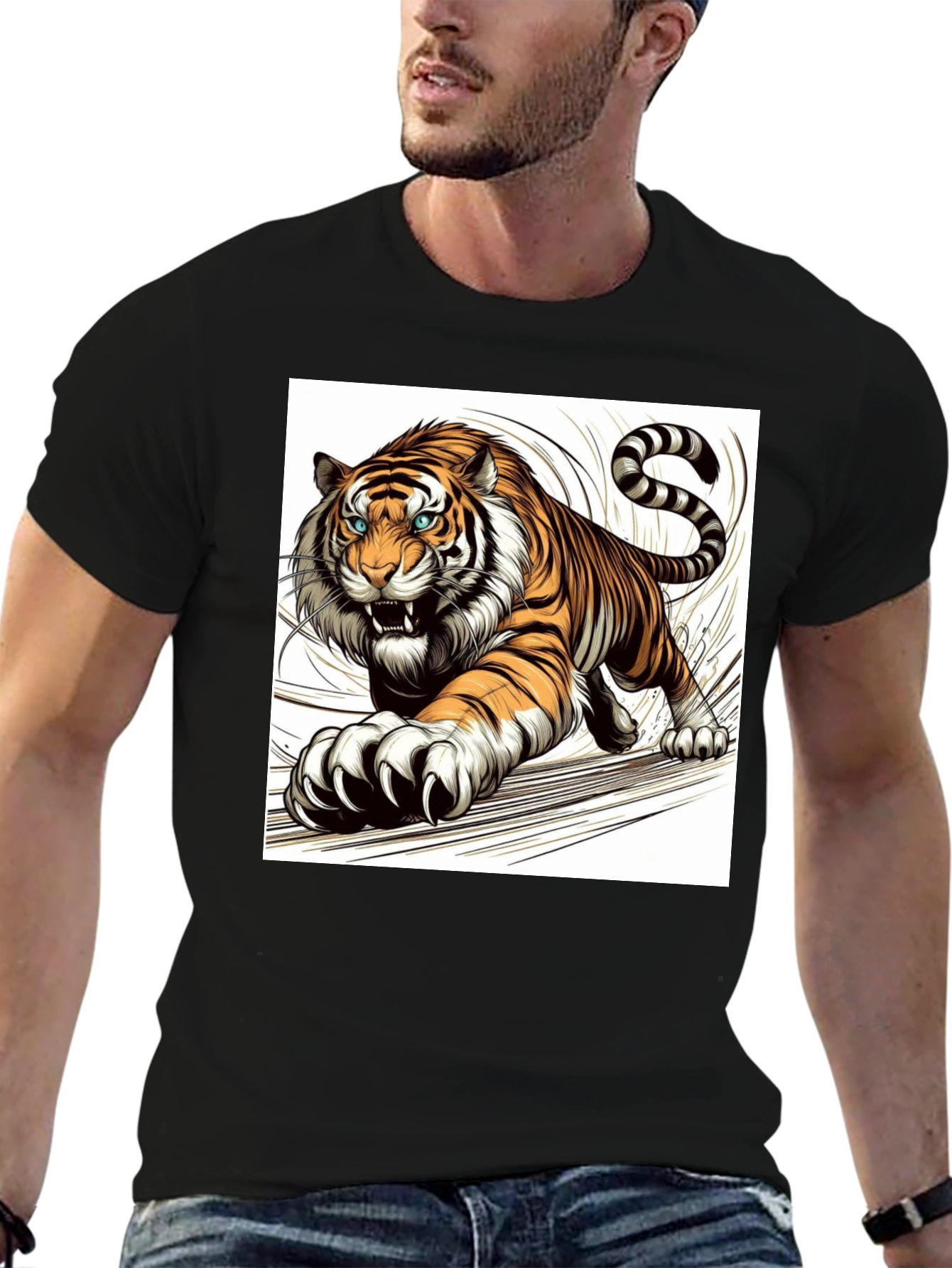 Roaring Tiger Graphic Print Black T-Shirt