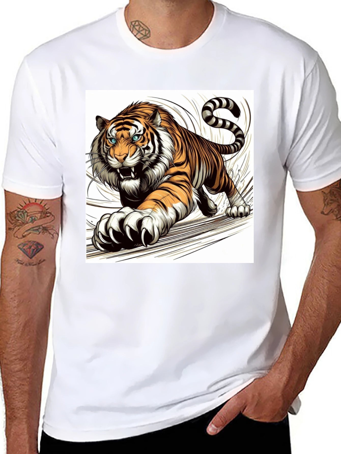 Roaring Tiger Graphic Print Black T-Shirt