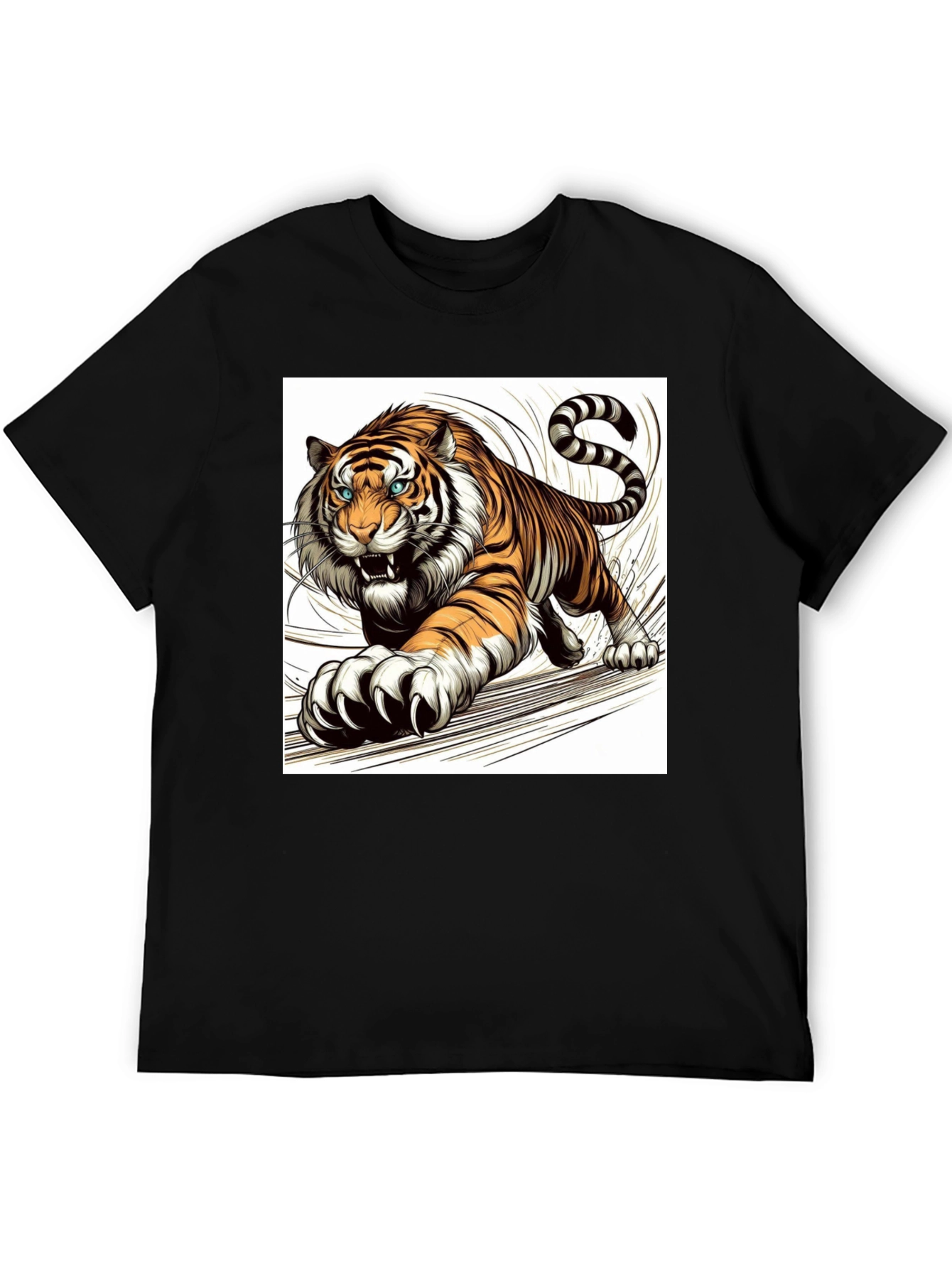 Roaring Tiger Graphic Print Black T-Shirt